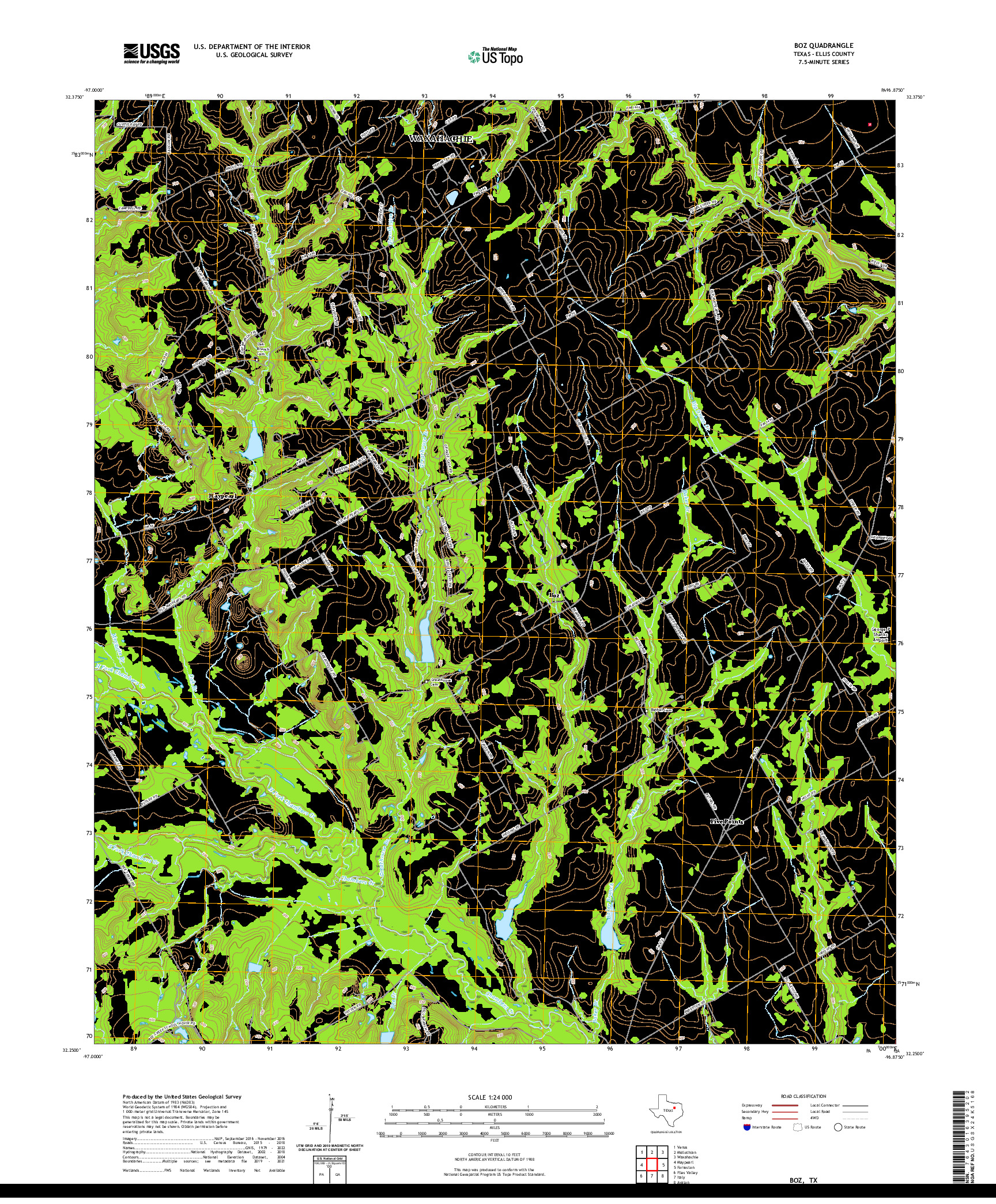 US TOPO 7.5-MINUTE MAP FOR BOZ, TX