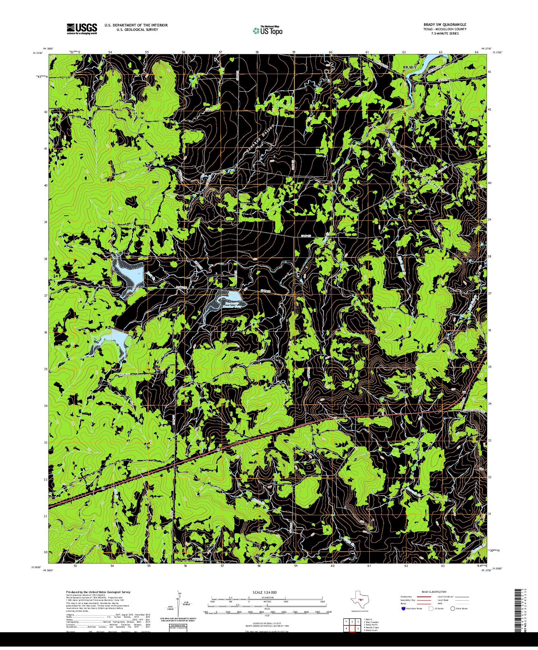 US TOPO 7.5-MINUTE MAP FOR BRADY SW, TX