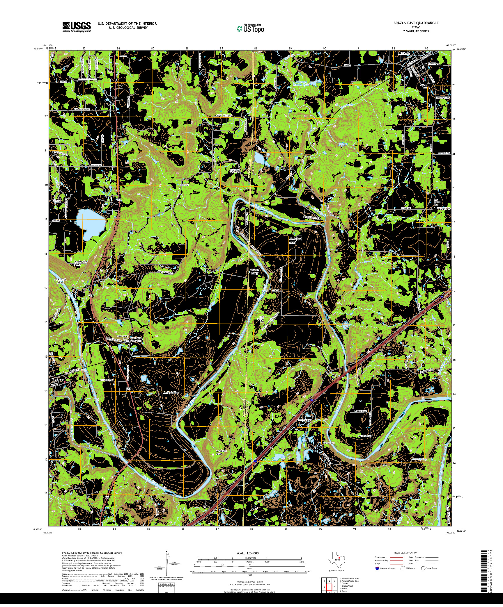 US TOPO 7.5-MINUTE MAP FOR BRAZOS EAST, TX