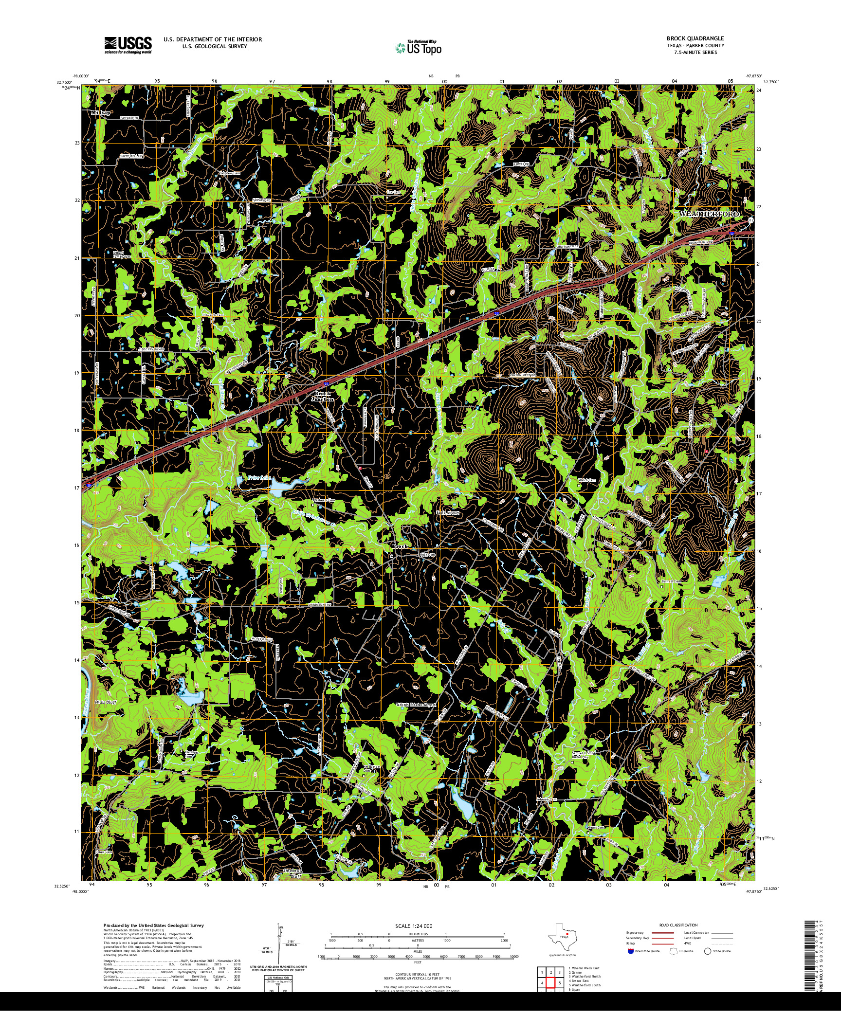 US TOPO 7.5-MINUTE MAP FOR BROCK, TX