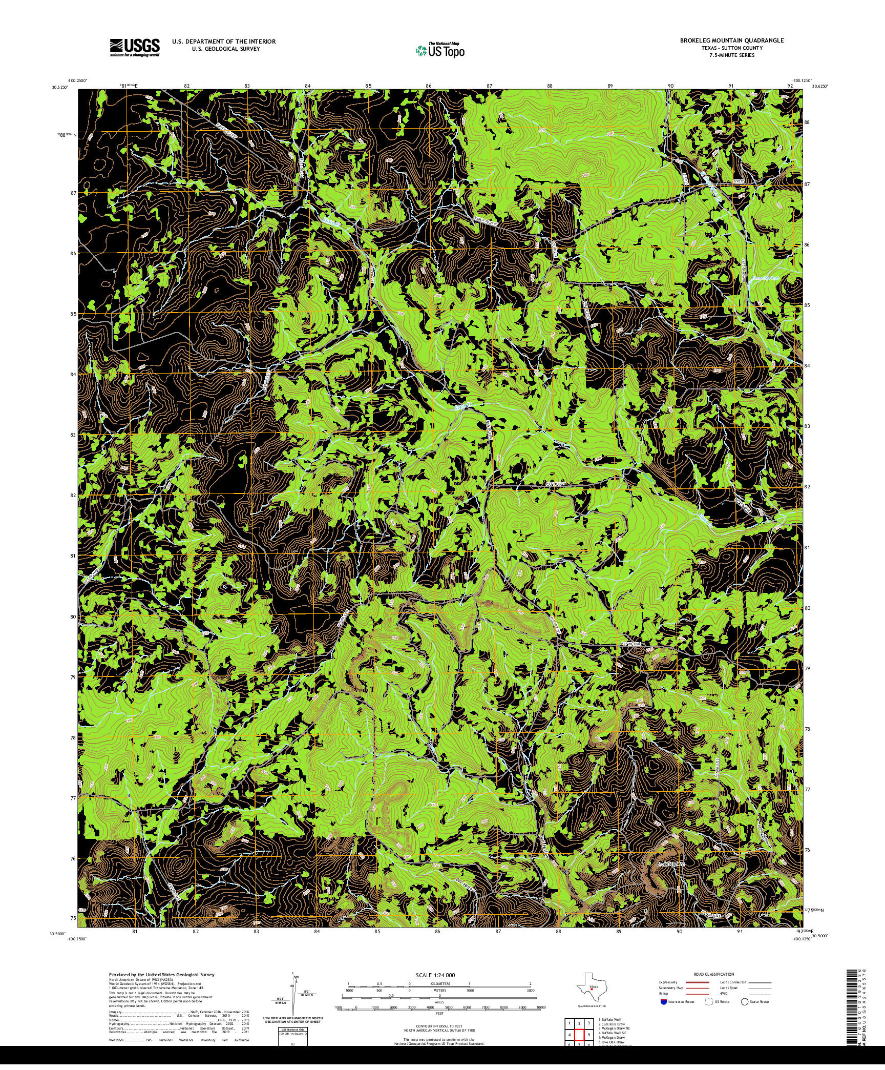 US TOPO 7.5-MINUTE MAP FOR BROKELEG MOUNTAIN, TX