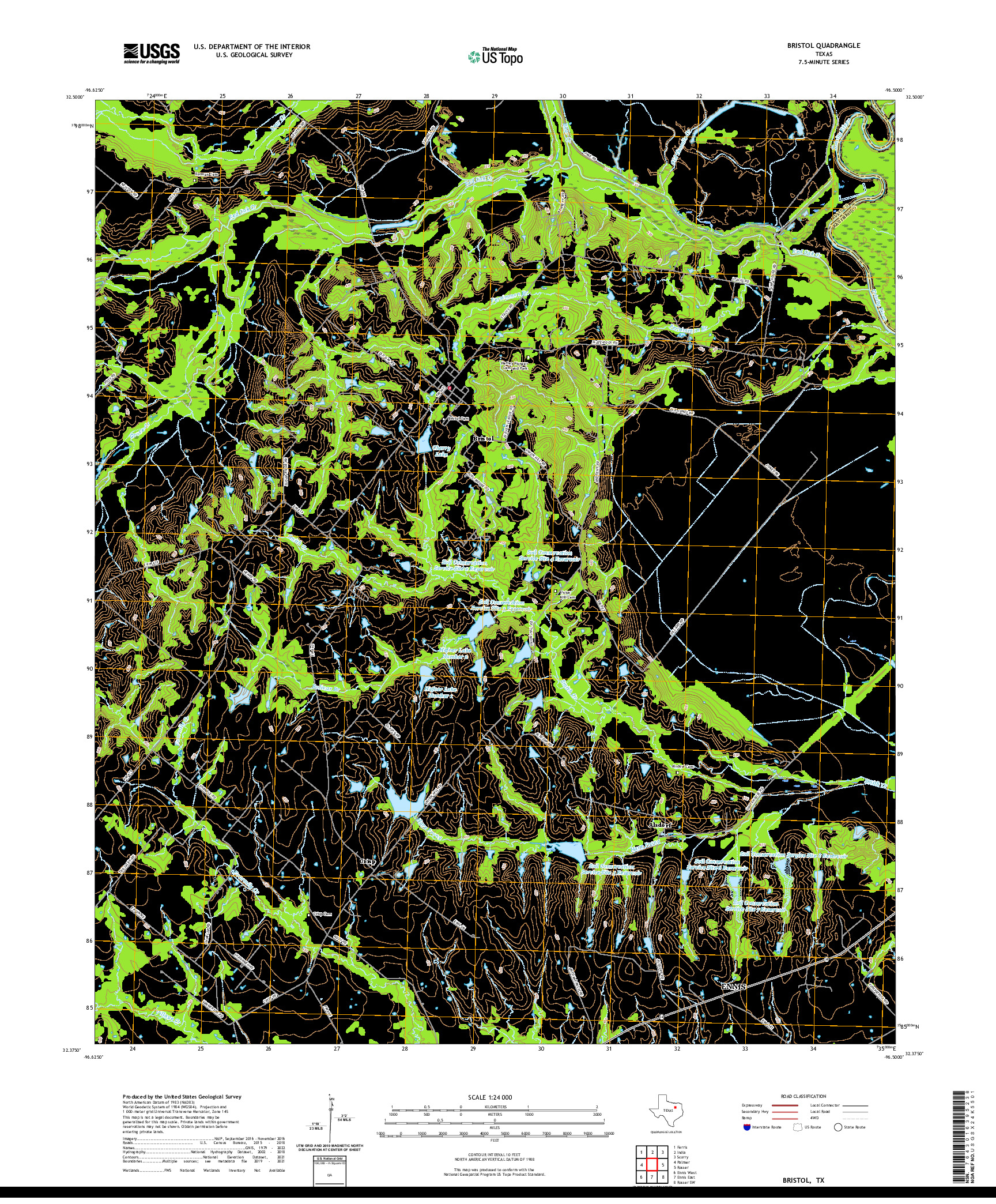 US TOPO 7.5-MINUTE MAP FOR BRISTOL, TX