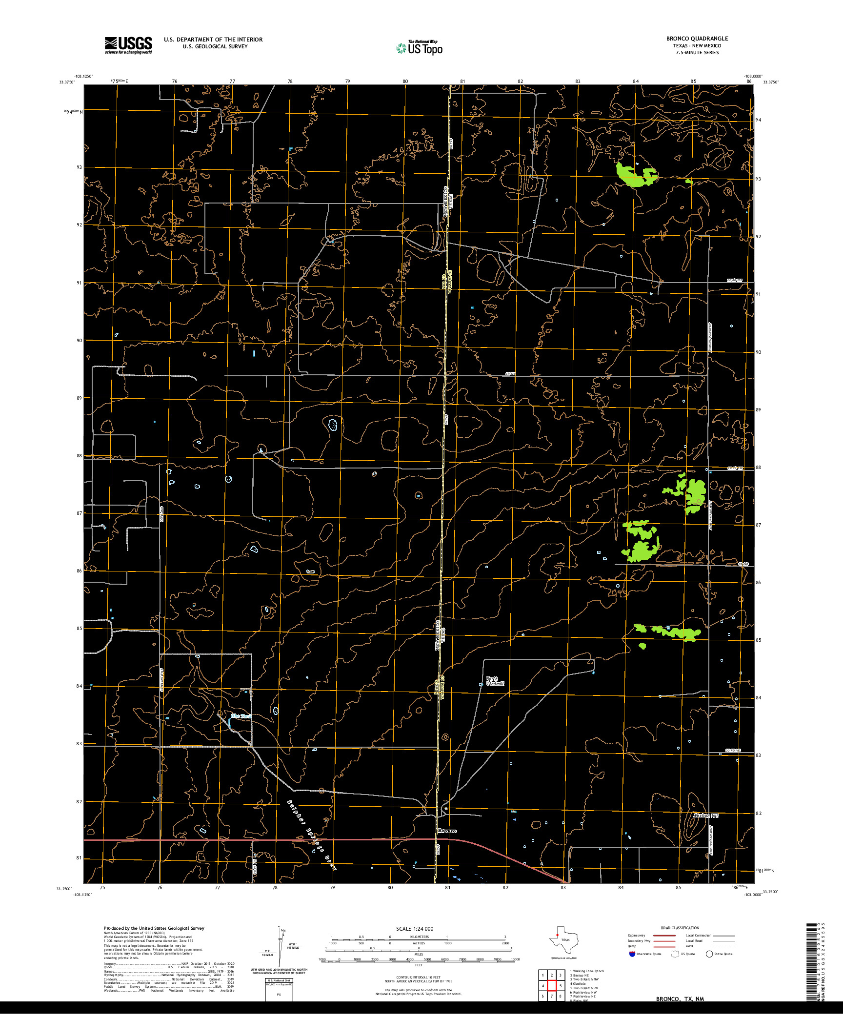 US TOPO 7.5-MINUTE MAP FOR BRONCO, TX,NM