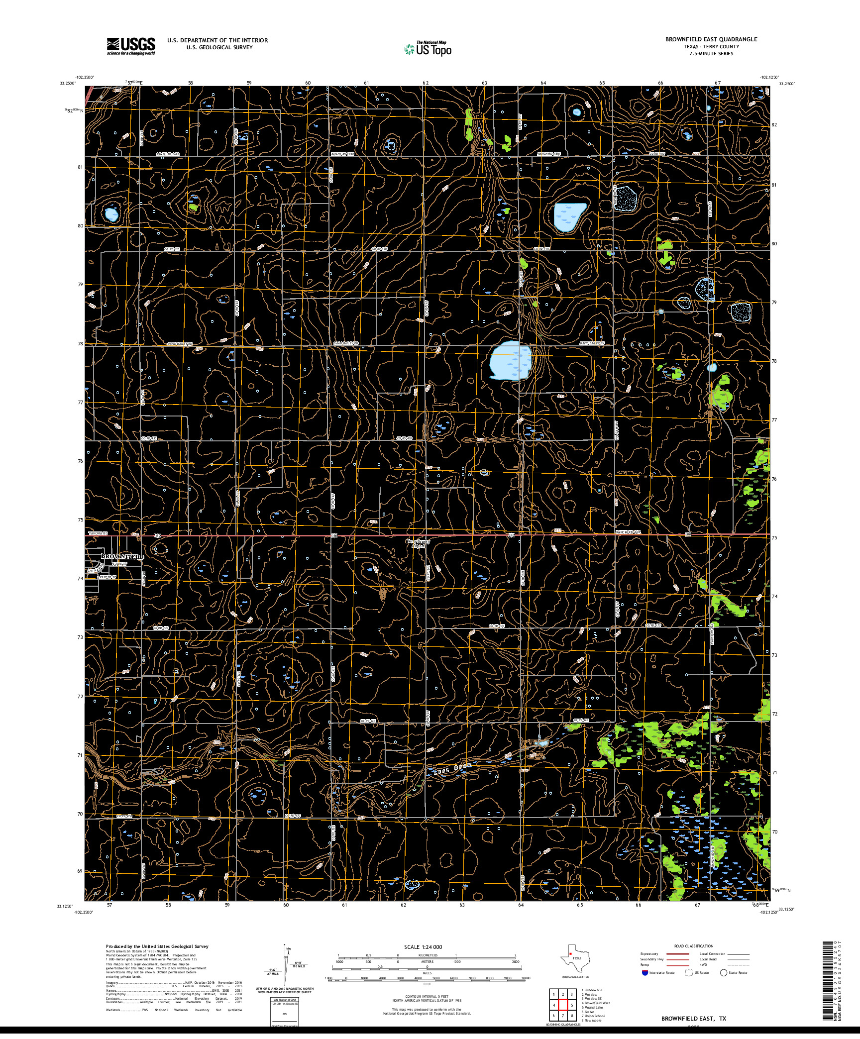 US TOPO 7.5-MINUTE MAP FOR BROWNFIELD EAST, TX