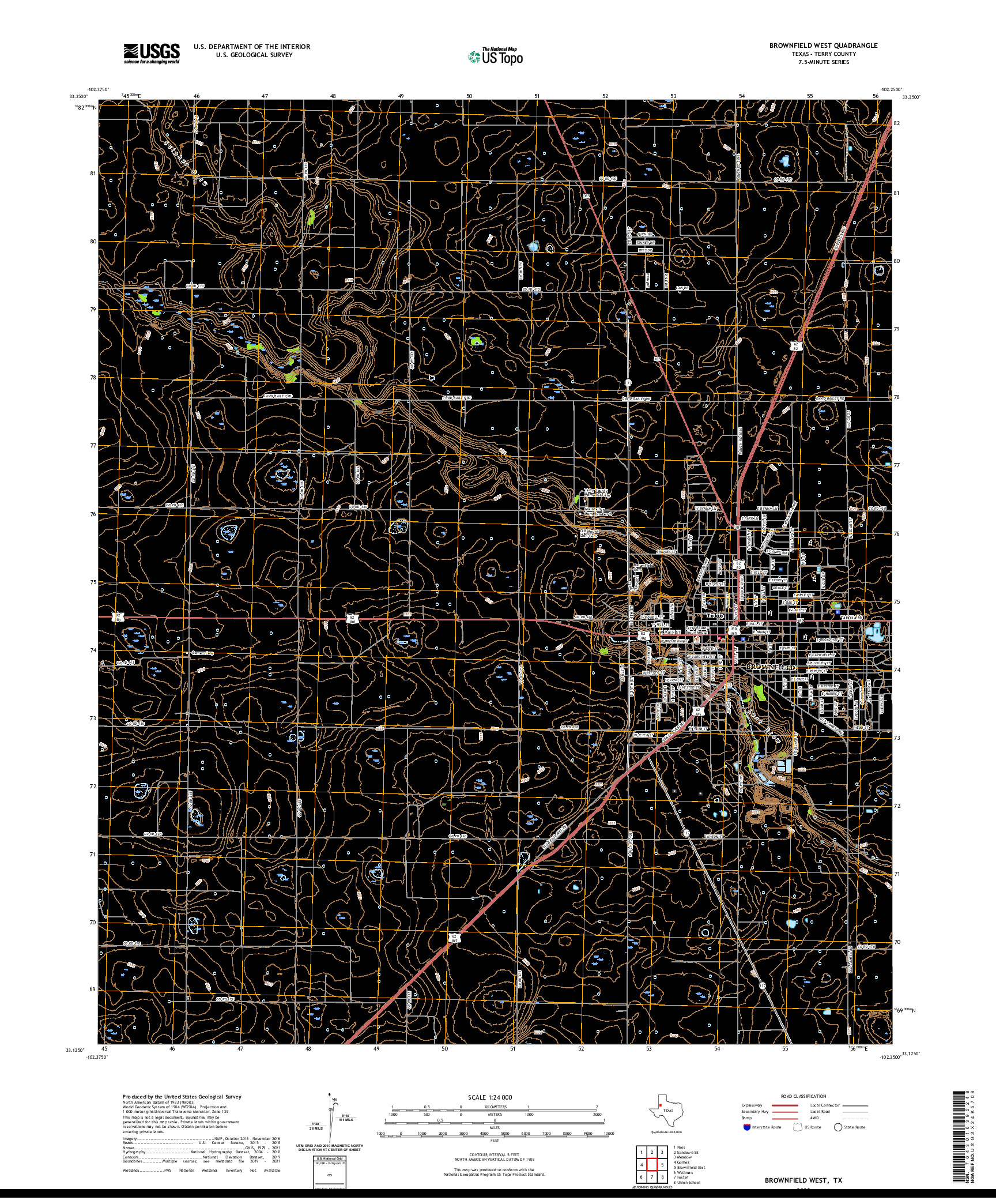 US TOPO 7.5-MINUTE MAP FOR BROWNFIELD WEST, TX