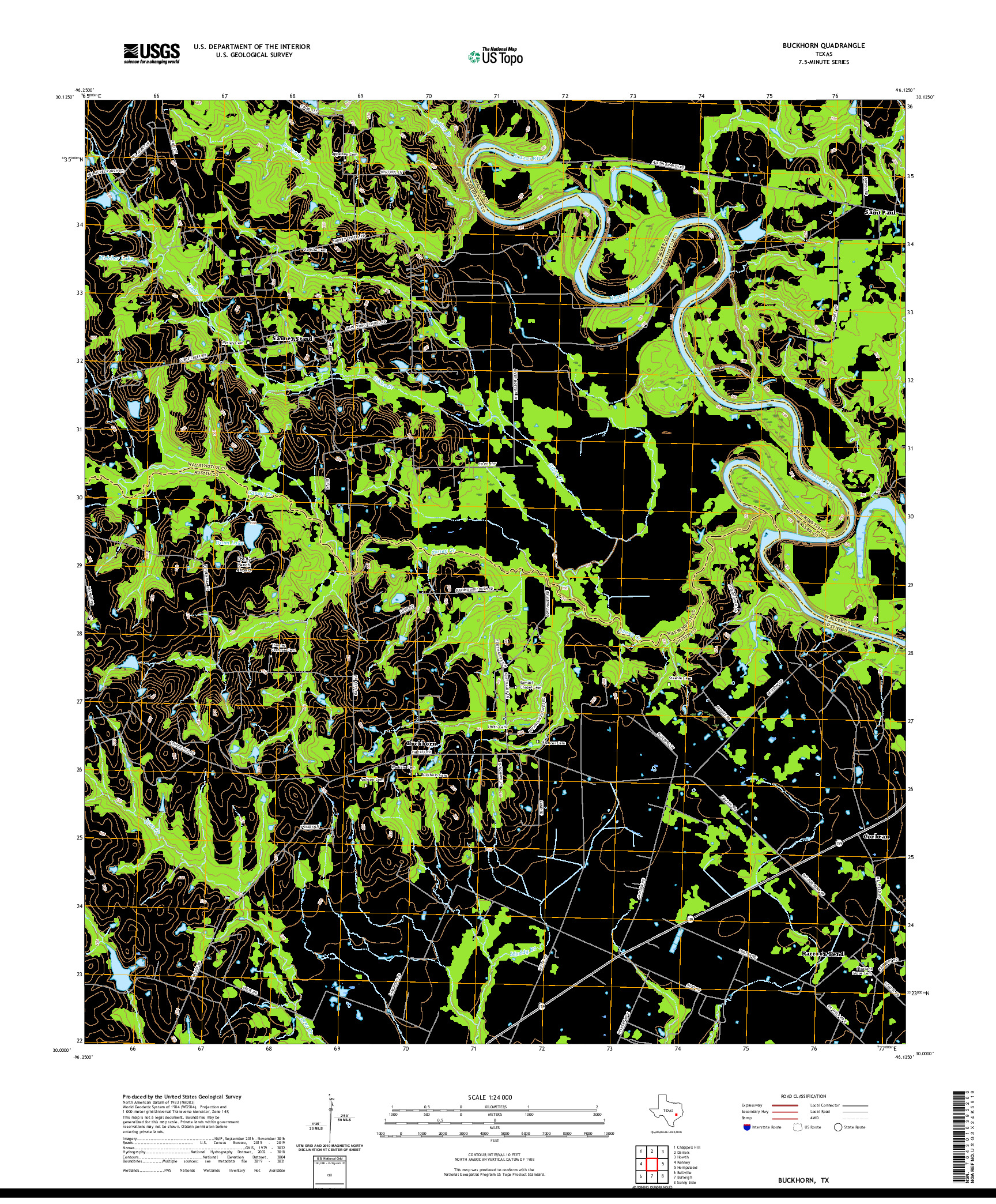 US TOPO 7.5-MINUTE MAP FOR BUCKHORN, TX