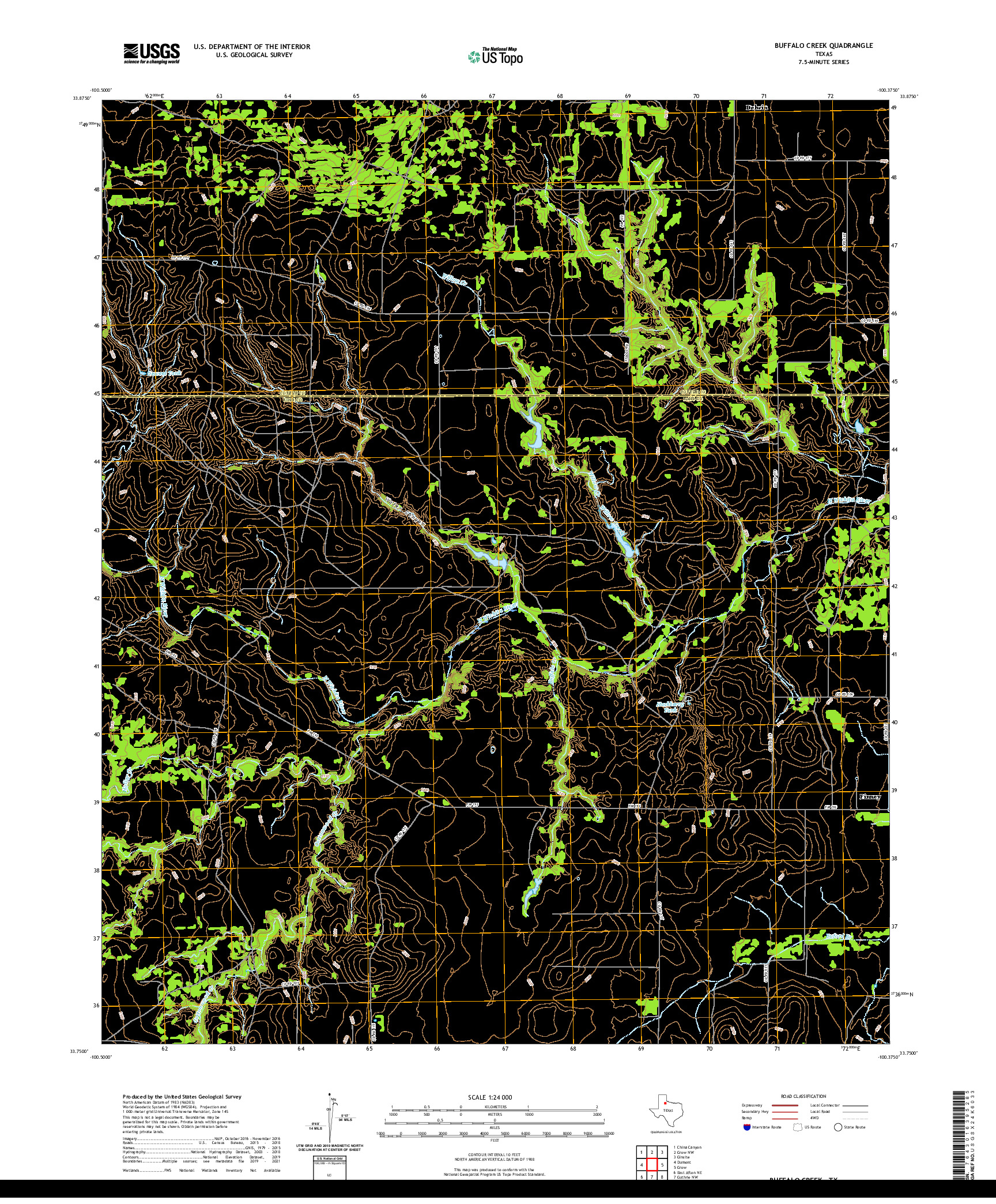 US TOPO 7.5-MINUTE MAP FOR BUFFALO CREEK, TX