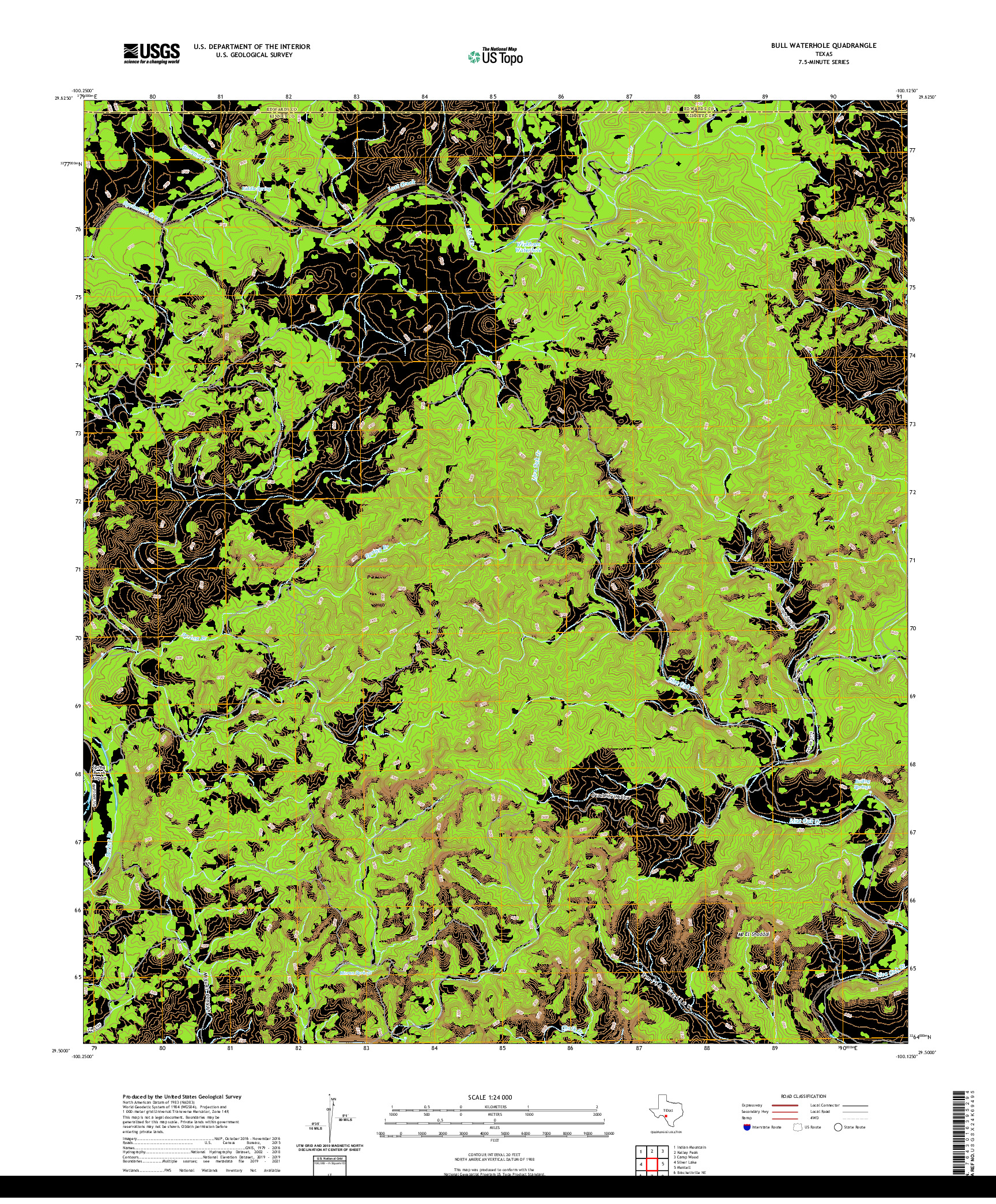 US TOPO 7.5-MINUTE MAP FOR BULL WATERHOLE, TX