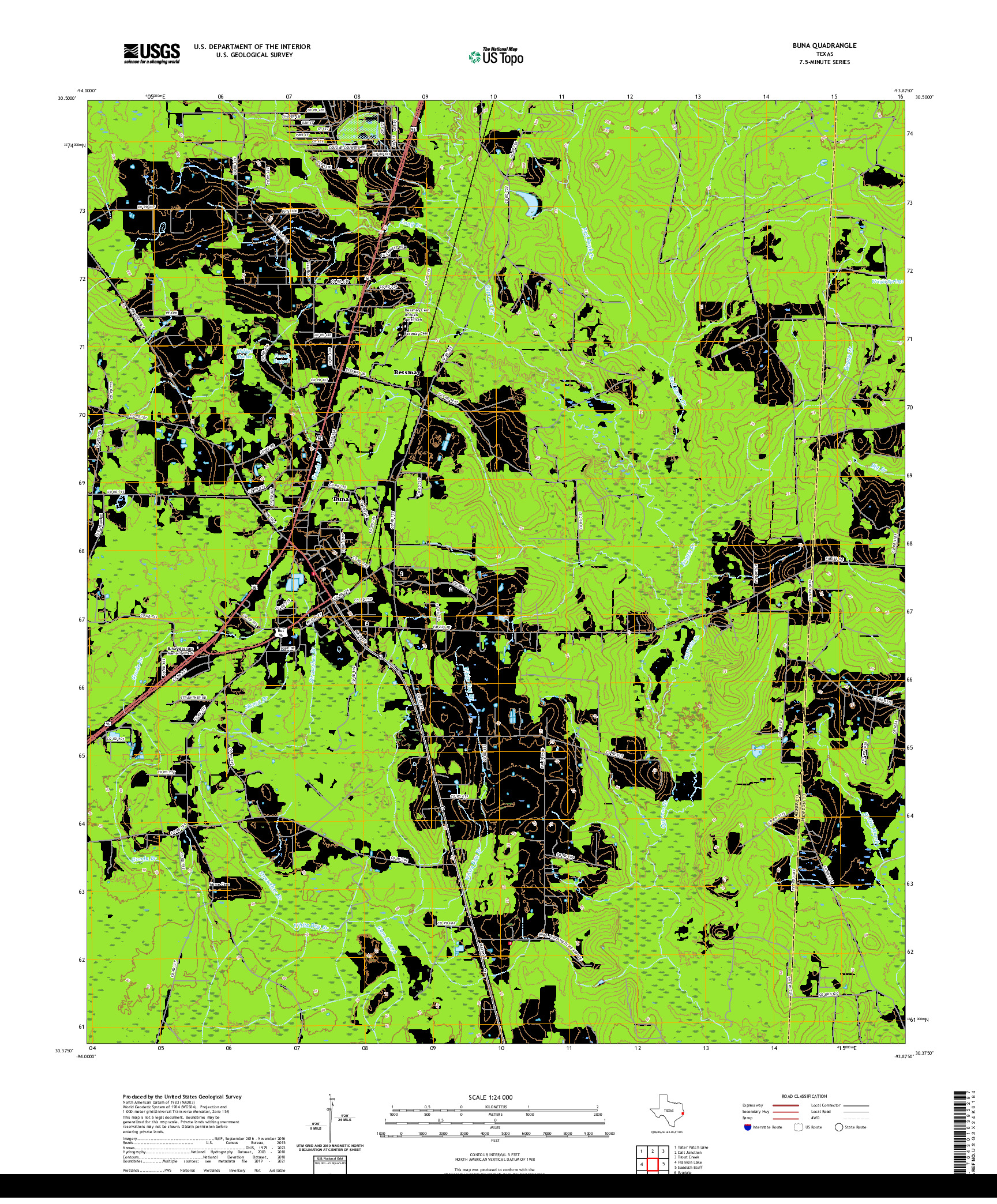 US TOPO 7.5-MINUTE MAP FOR BUNA, TX