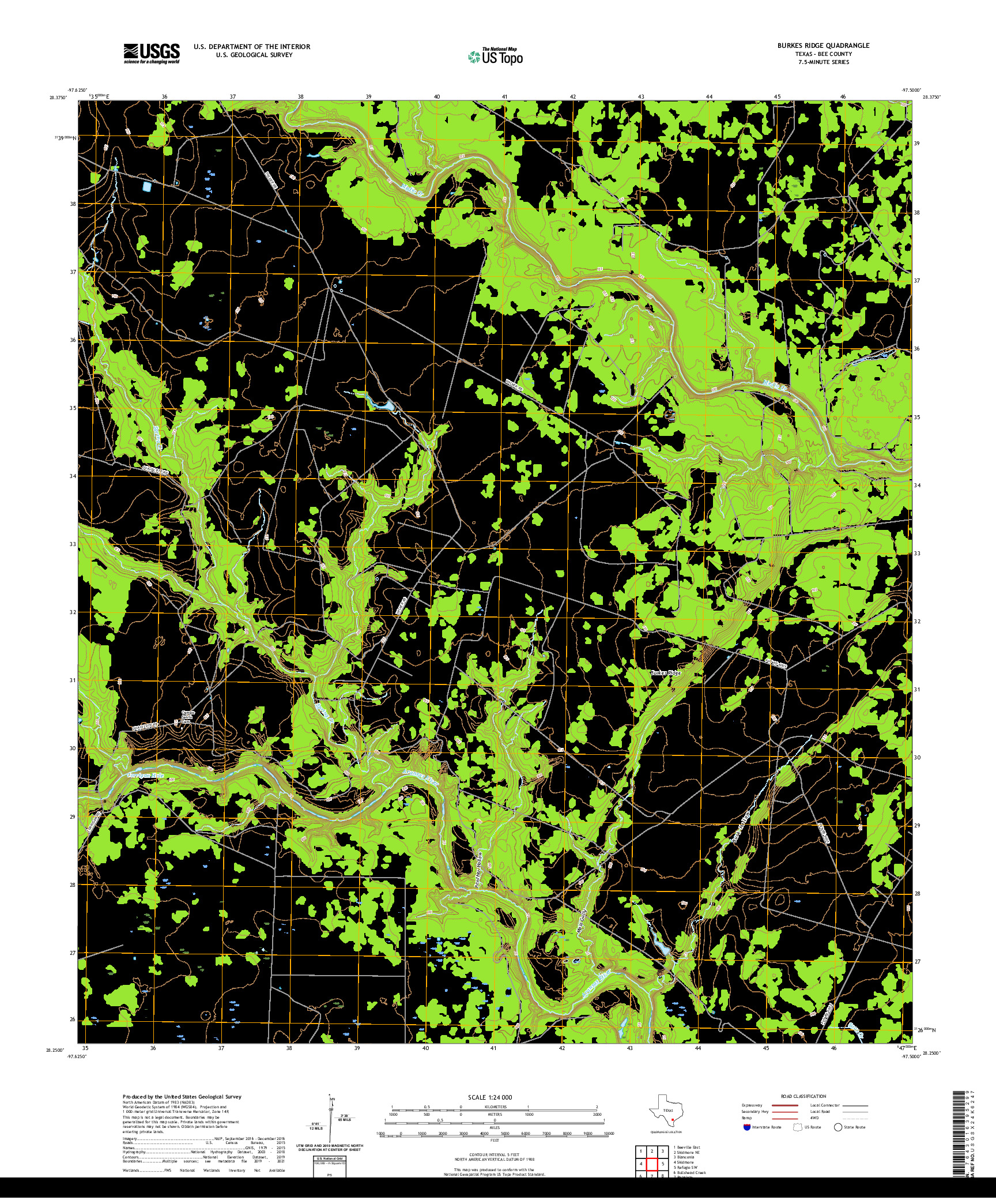 US TOPO 7.5-MINUTE MAP FOR BURKES RIDGE, TX