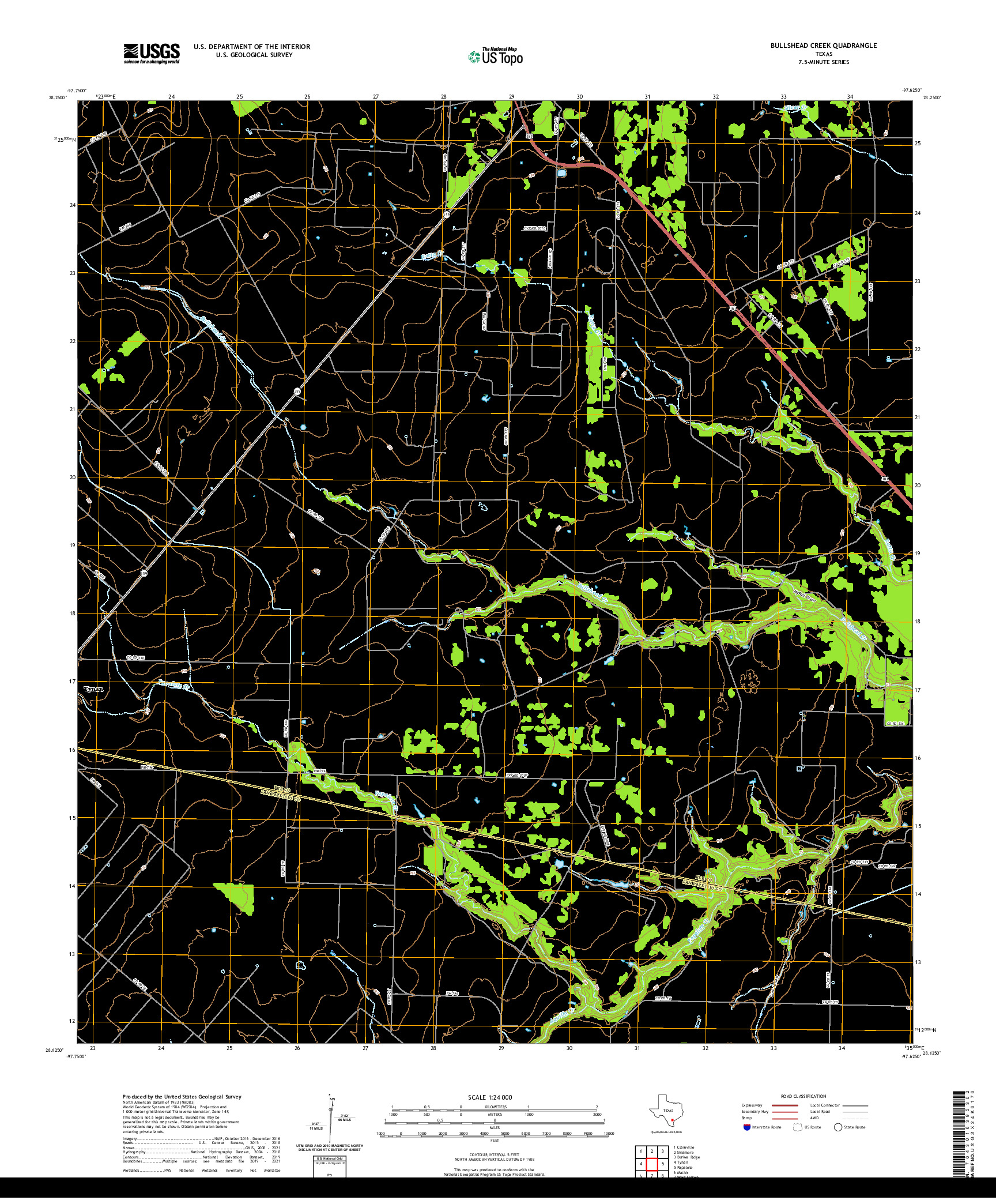 US TOPO 7.5-MINUTE MAP FOR BULLSHEAD CREEK, TX