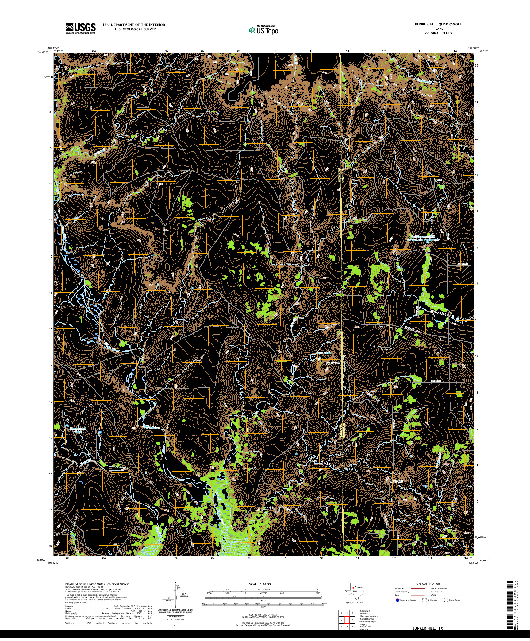 US TOPO 7.5-MINUTE MAP FOR BUNKER HILL, TX