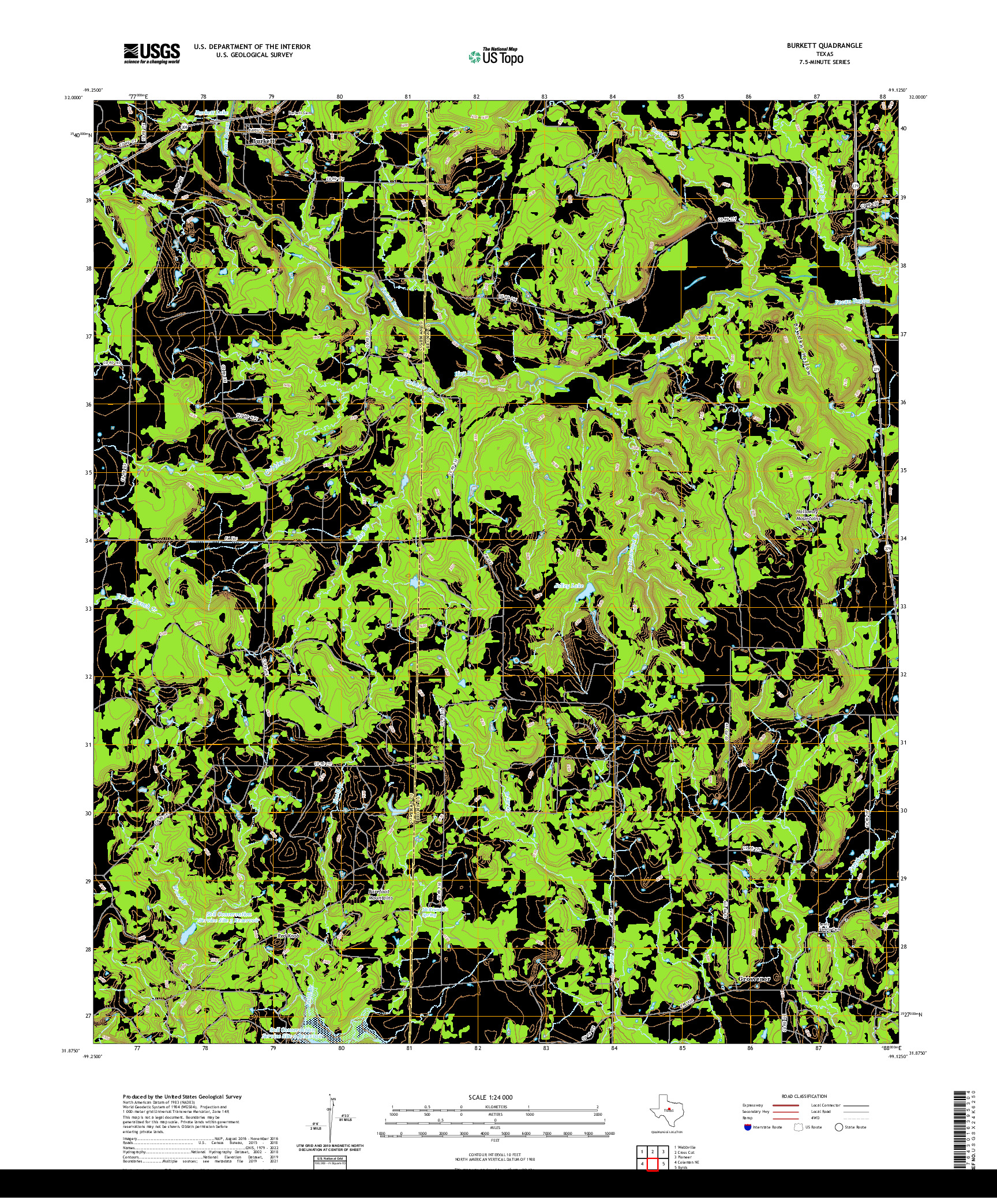 US TOPO 7.5-MINUTE MAP FOR BURKETT, TX