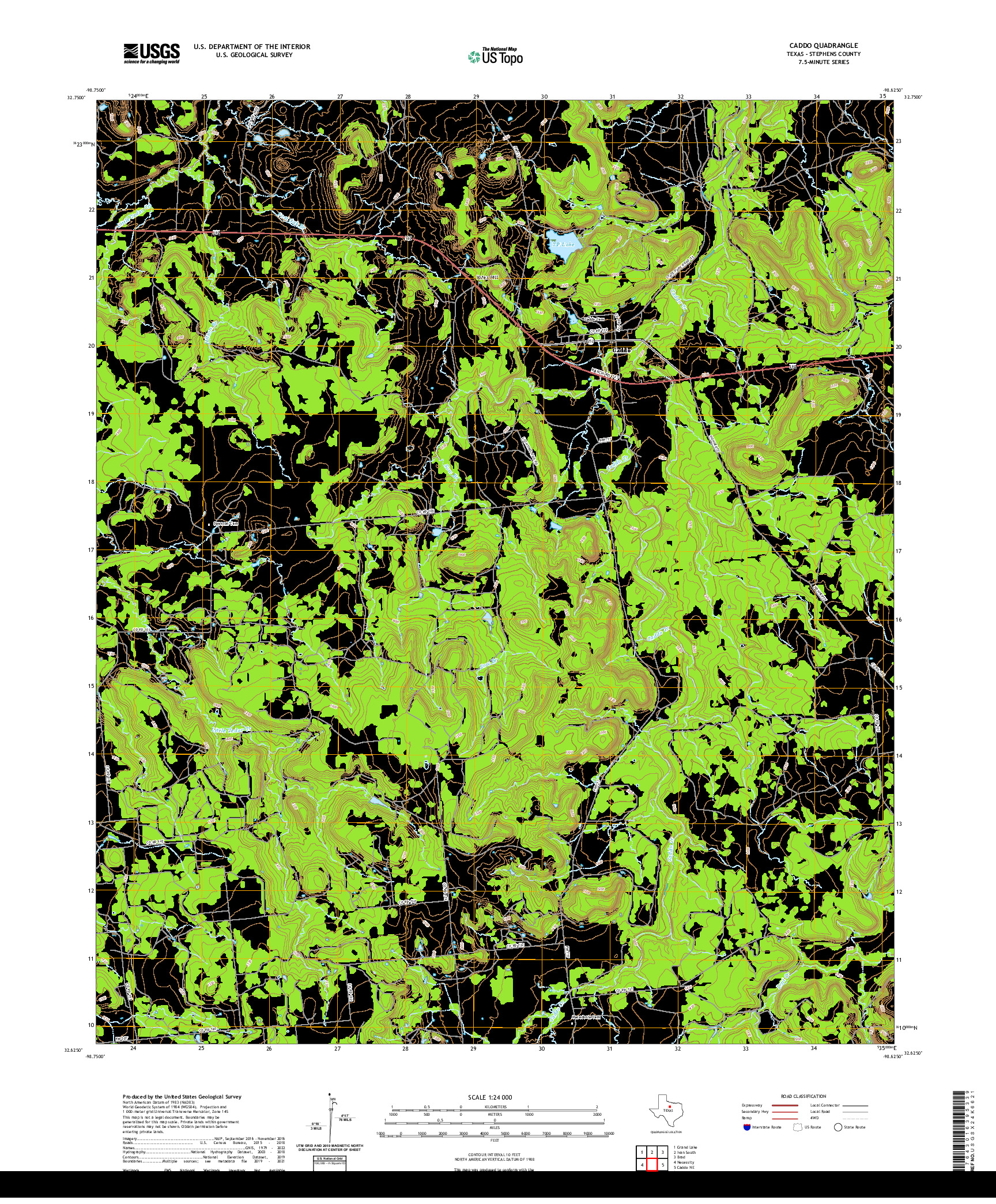 US TOPO 7.5-MINUTE MAP FOR CADDO, TX