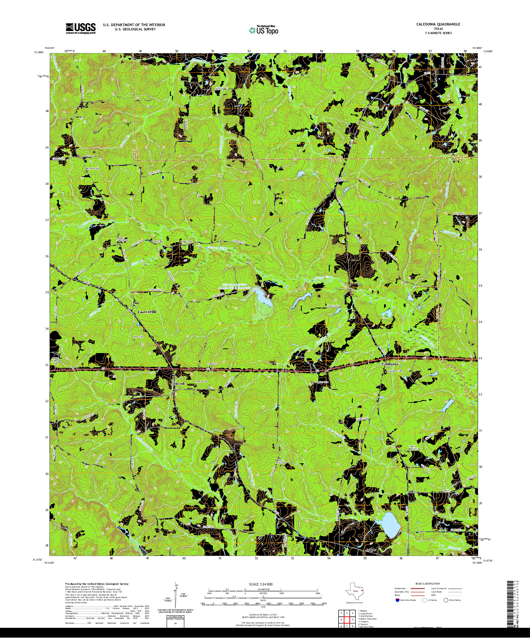 US TOPO 7.5-MINUTE MAP FOR CALEDONIA, TX