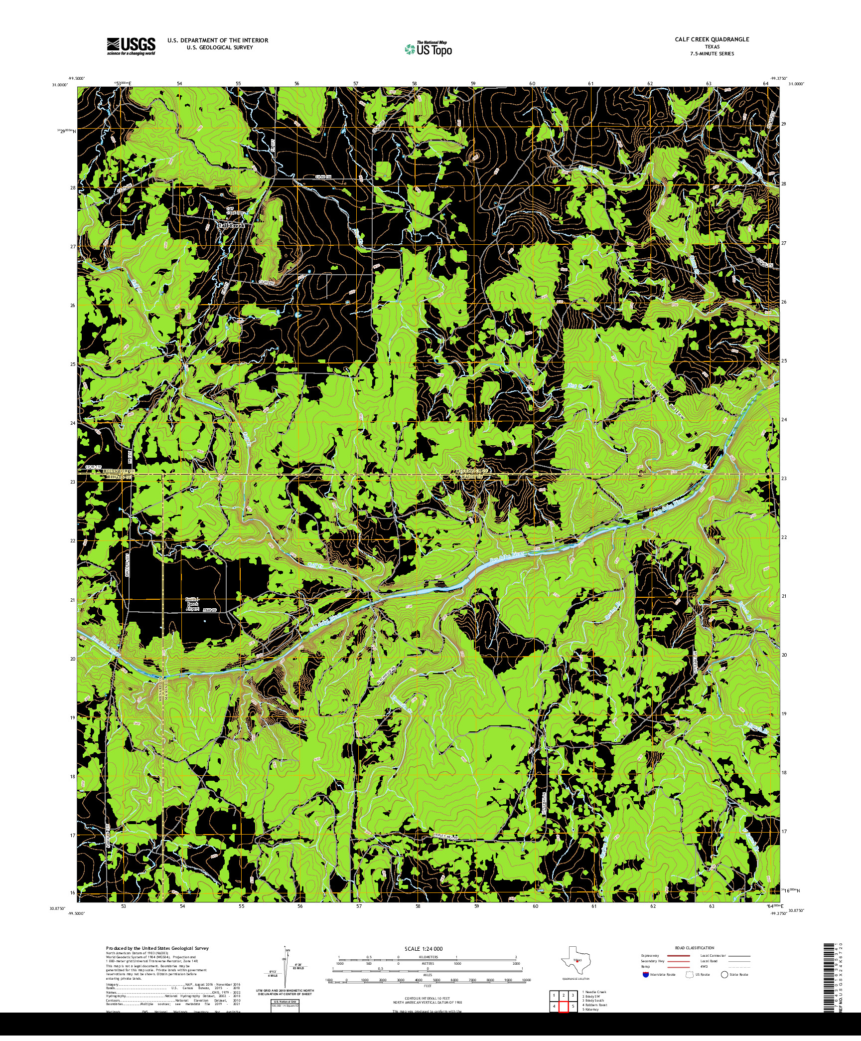 US TOPO 7.5-MINUTE MAP FOR CALF CREEK, TX