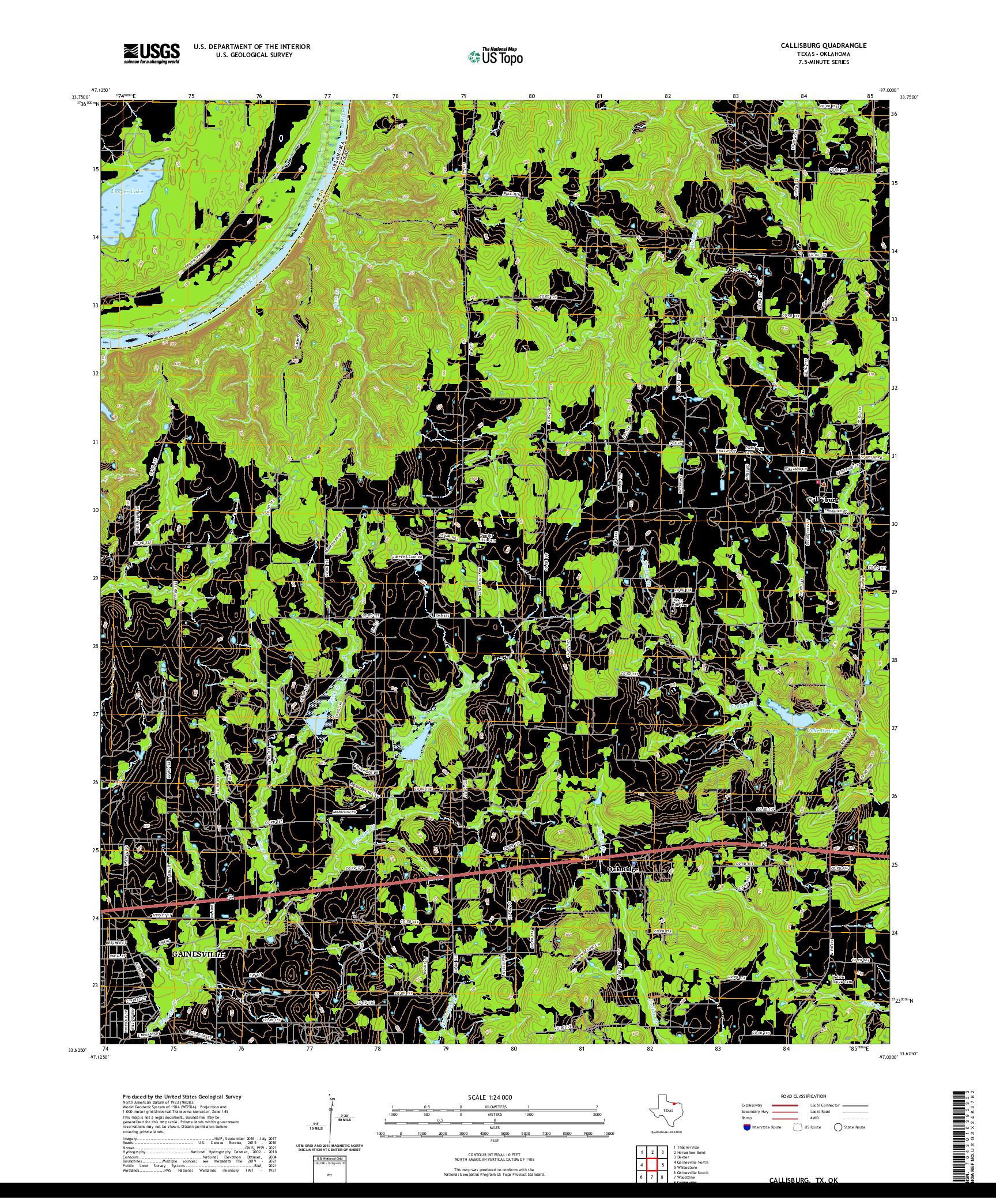 US TOPO 7.5-MINUTE MAP FOR CALLISBURG, TX,OK