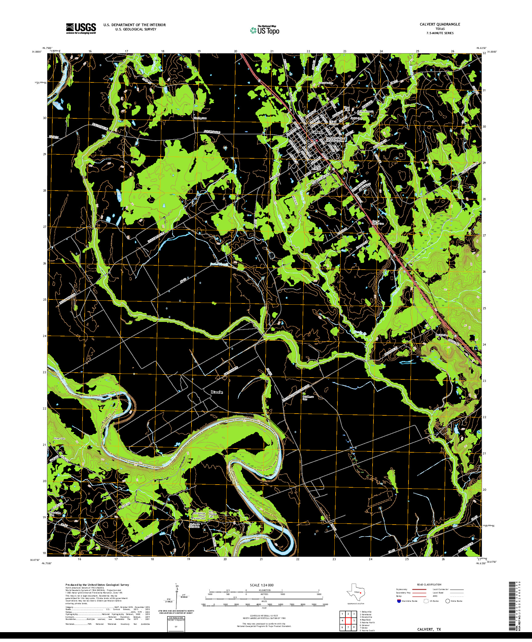 US TOPO 7.5-MINUTE MAP FOR CALVERT, TX