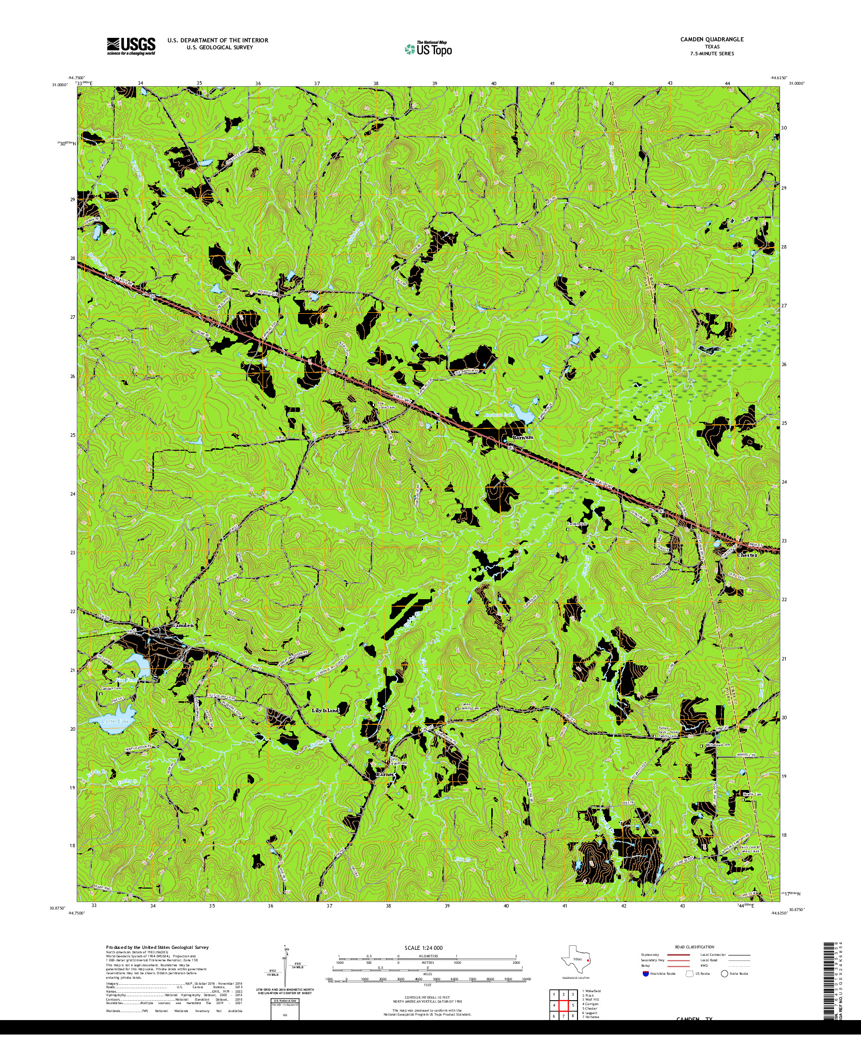 US TOPO 7.5-MINUTE MAP FOR CAMDEN, TX