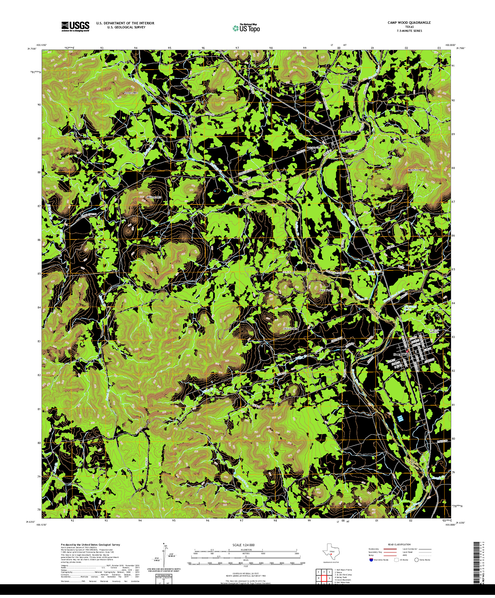 US TOPO 7.5-MINUTE MAP FOR CAMP WOOD, TX