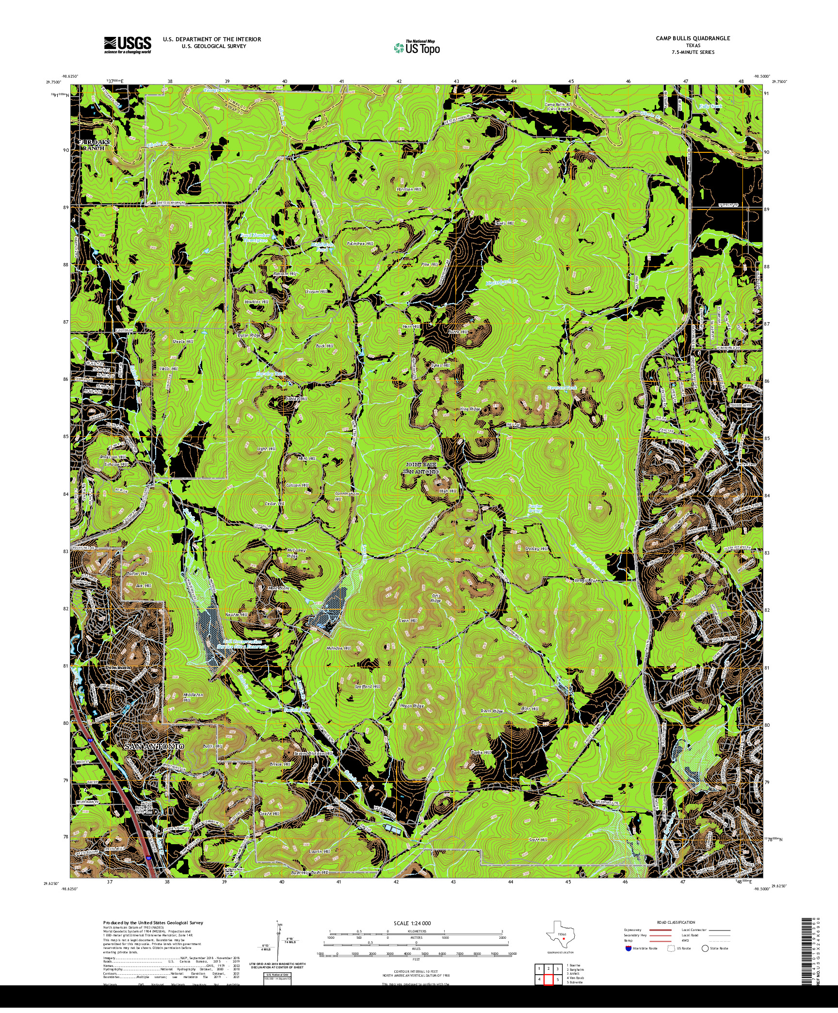 US TOPO 7.5-MINUTE MAP FOR CAMP BULLIS, TX