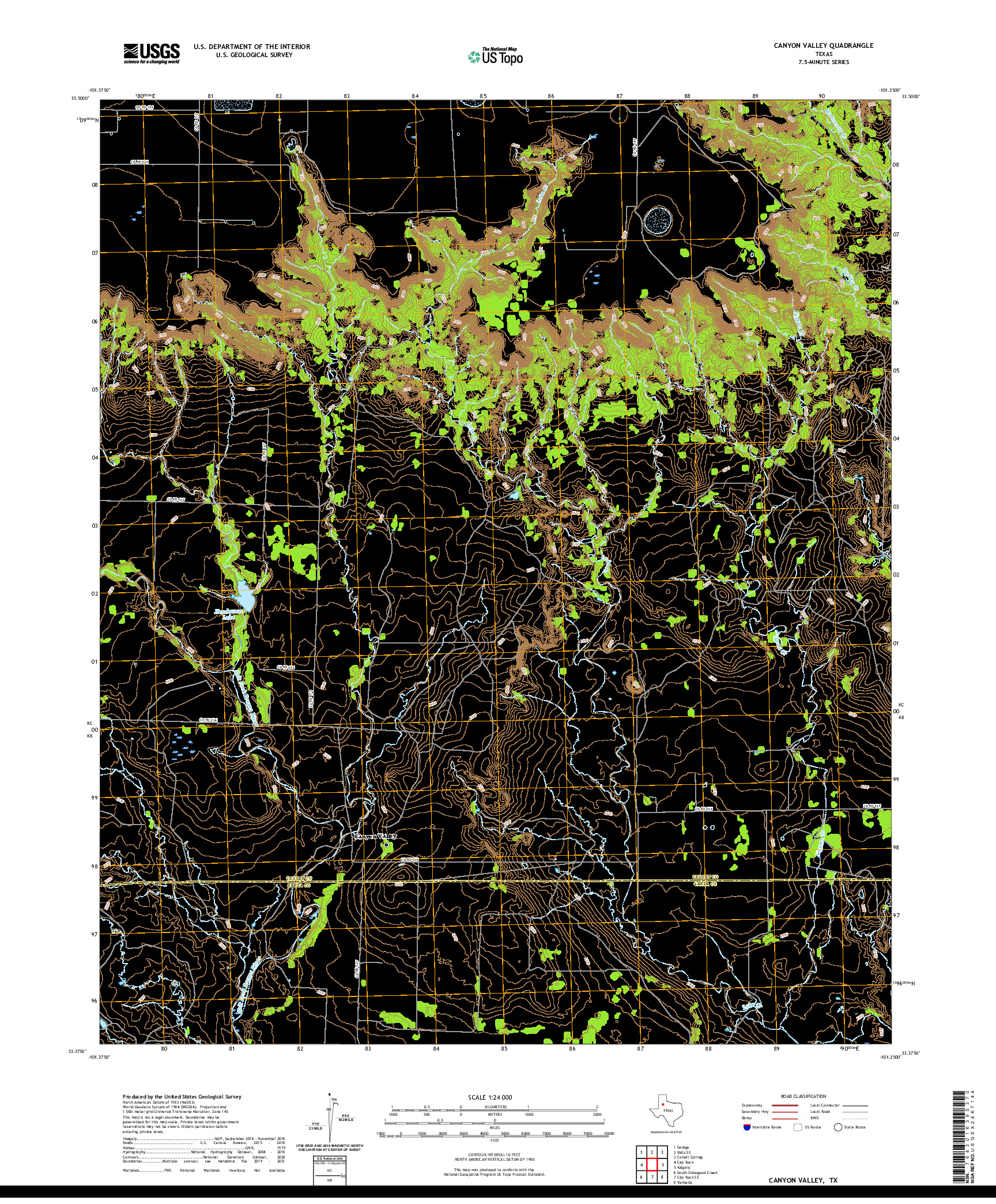 US TOPO 7.5-MINUTE MAP FOR CANYON VALLEY, TX