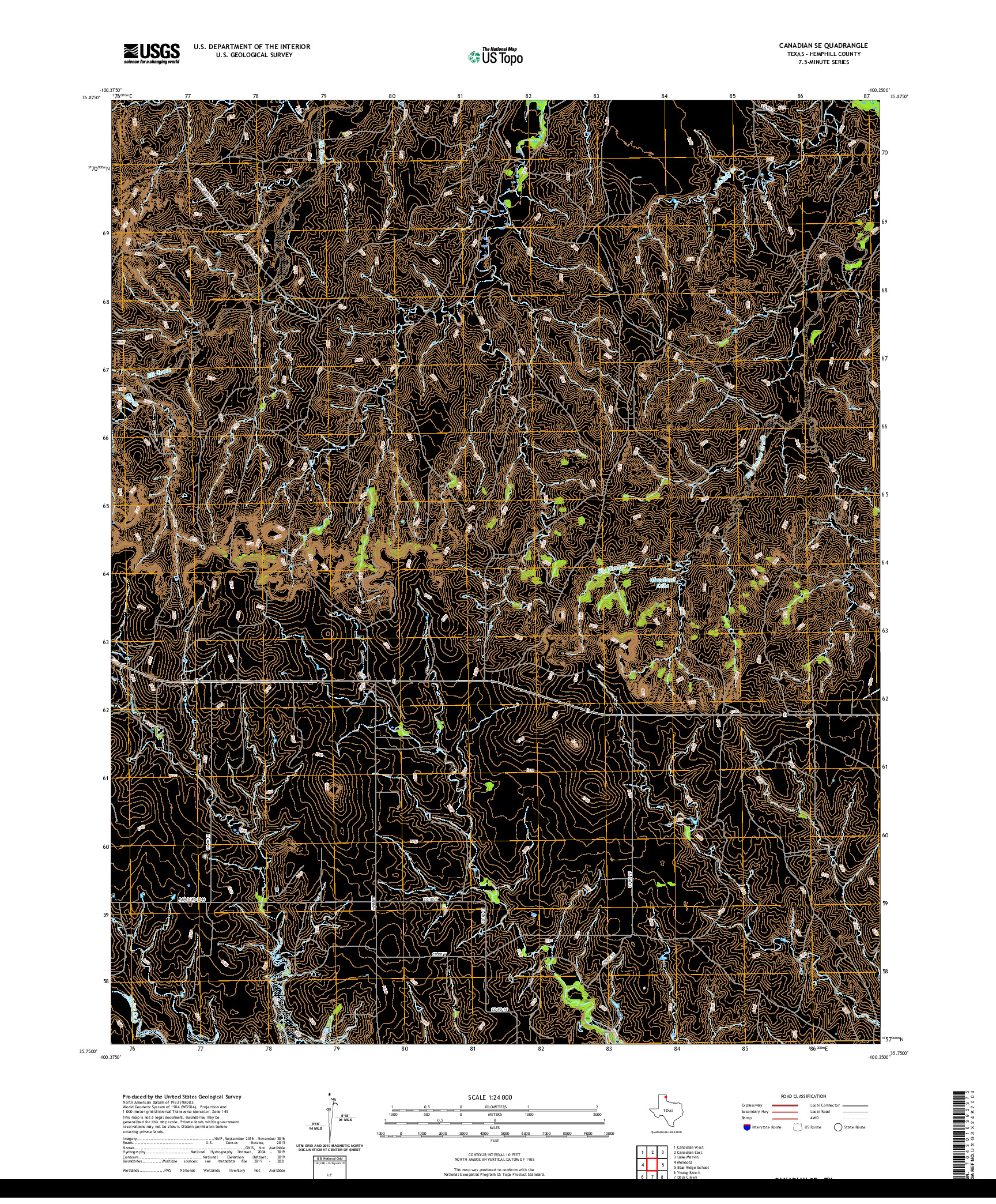 US TOPO 7.5-MINUTE MAP FOR CANADIAN SE, TX