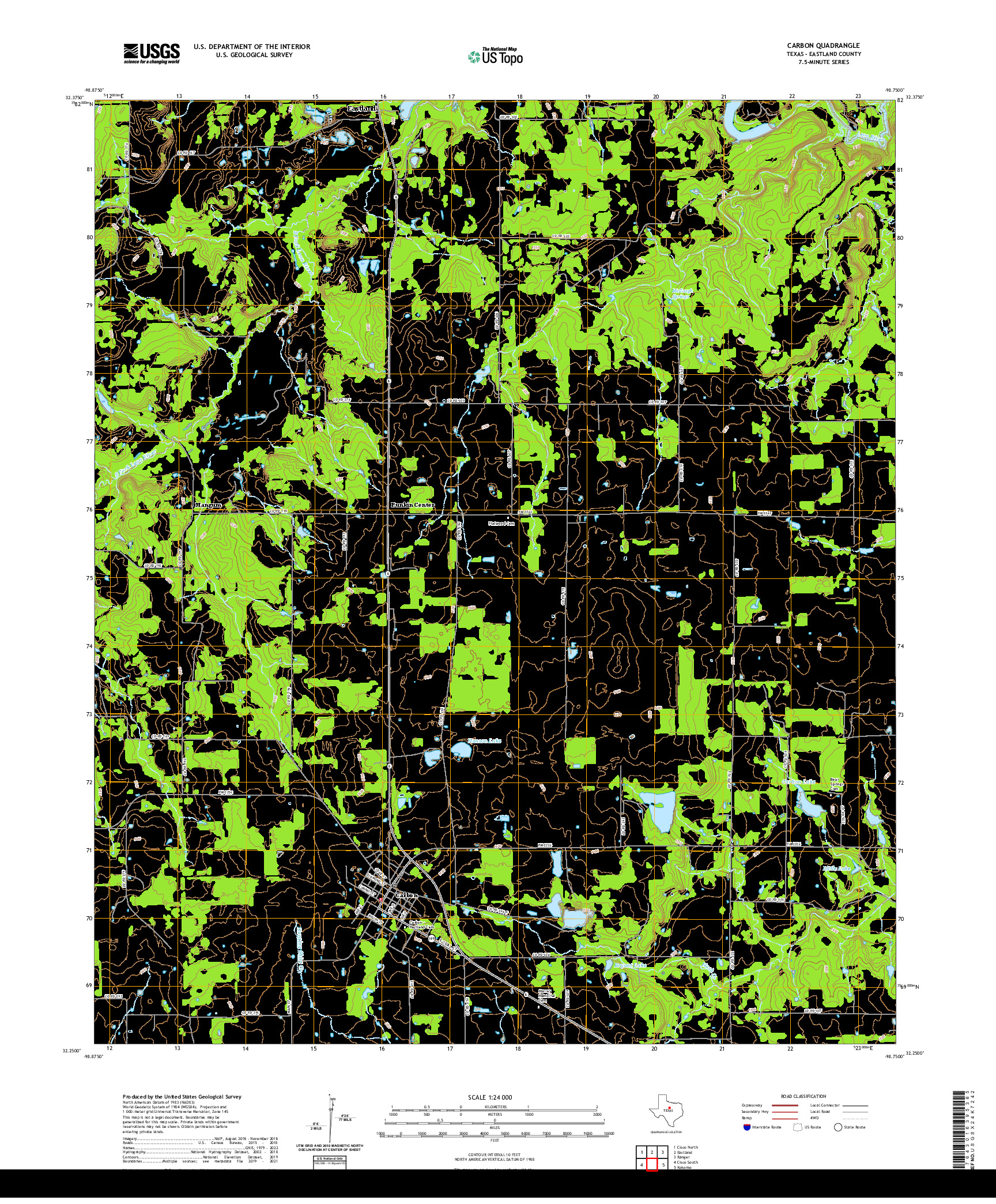 US TOPO 7.5-MINUTE MAP FOR CARBON, TX