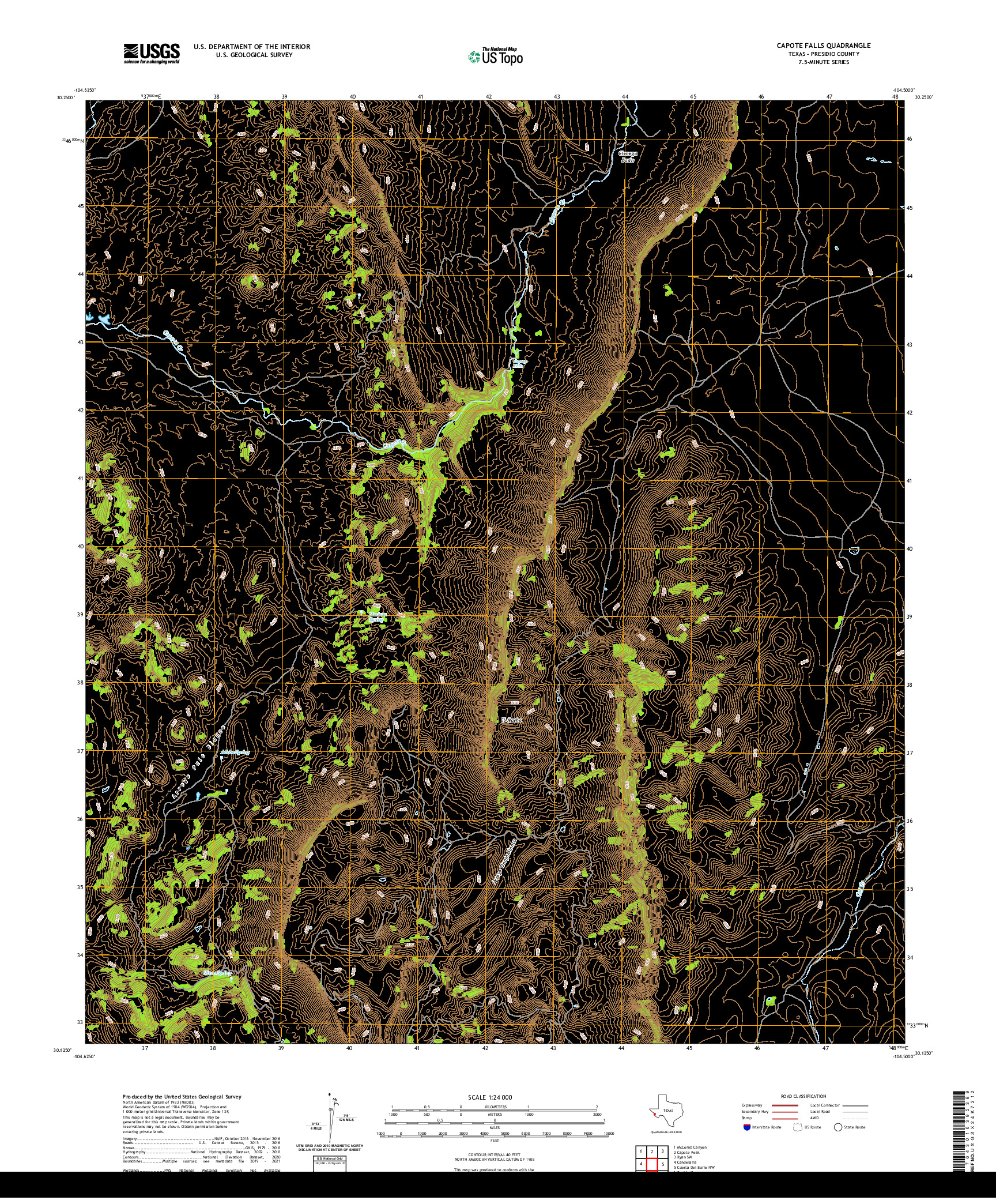 US TOPO 7.5-MINUTE MAP FOR CAPOTE FALLS, TX