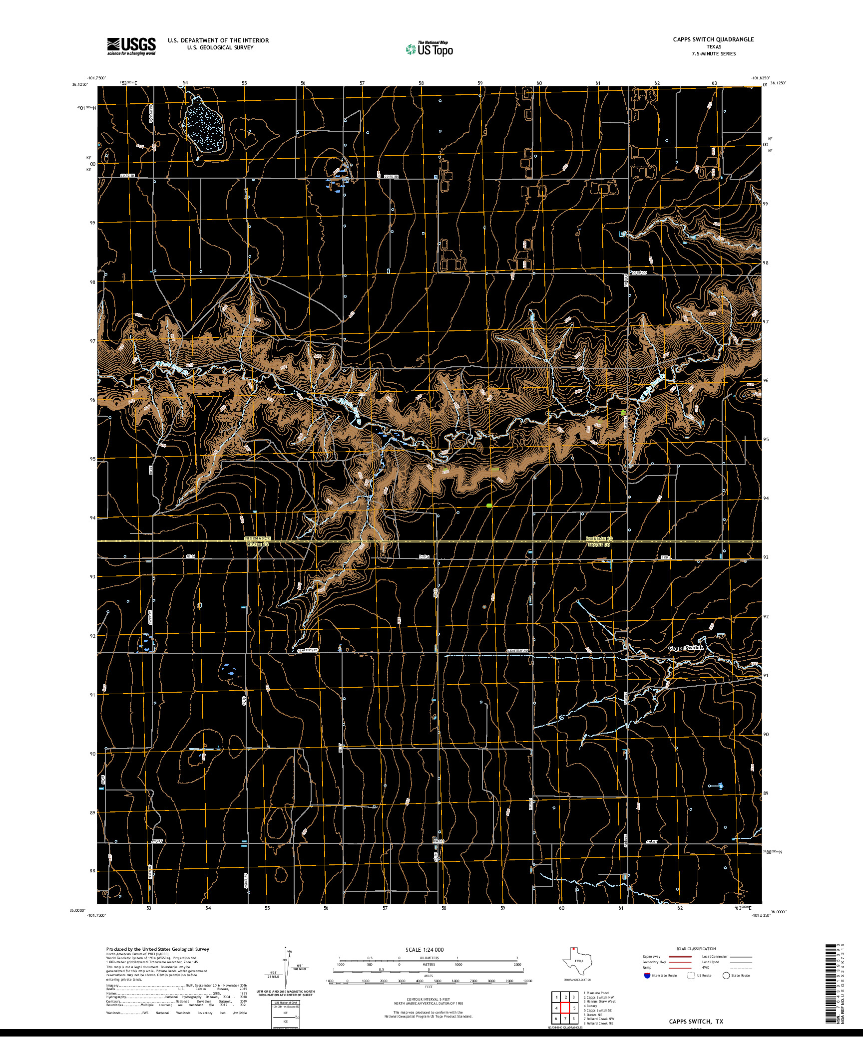 US TOPO 7.5-MINUTE MAP FOR CAPPS SWITCH, TX