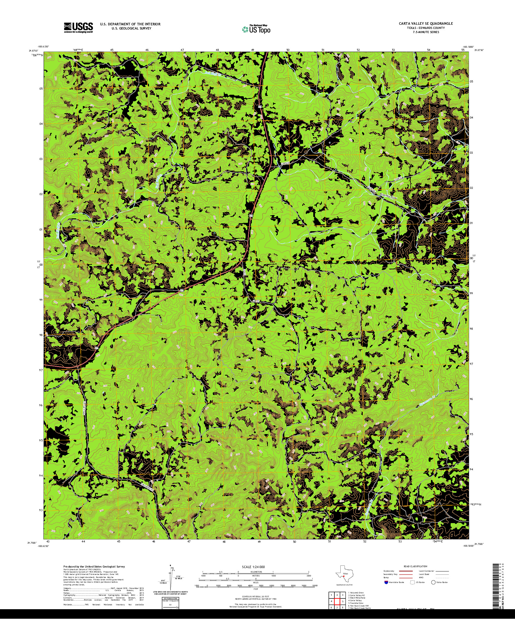 US TOPO 7.5-MINUTE MAP FOR CARTA VALLEY SE, TX