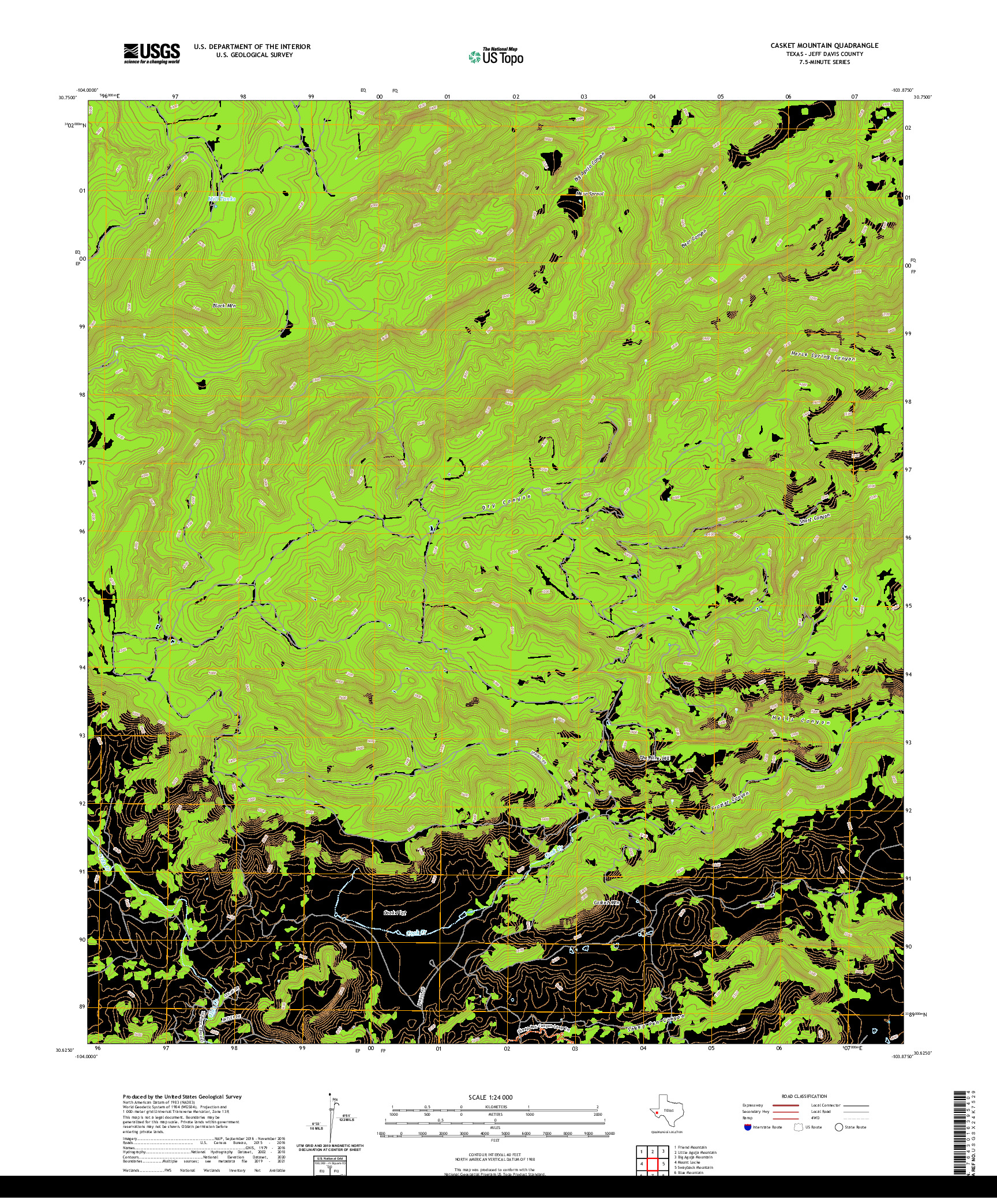 US TOPO 7.5-MINUTE MAP FOR CASKET MOUNTAIN, TX