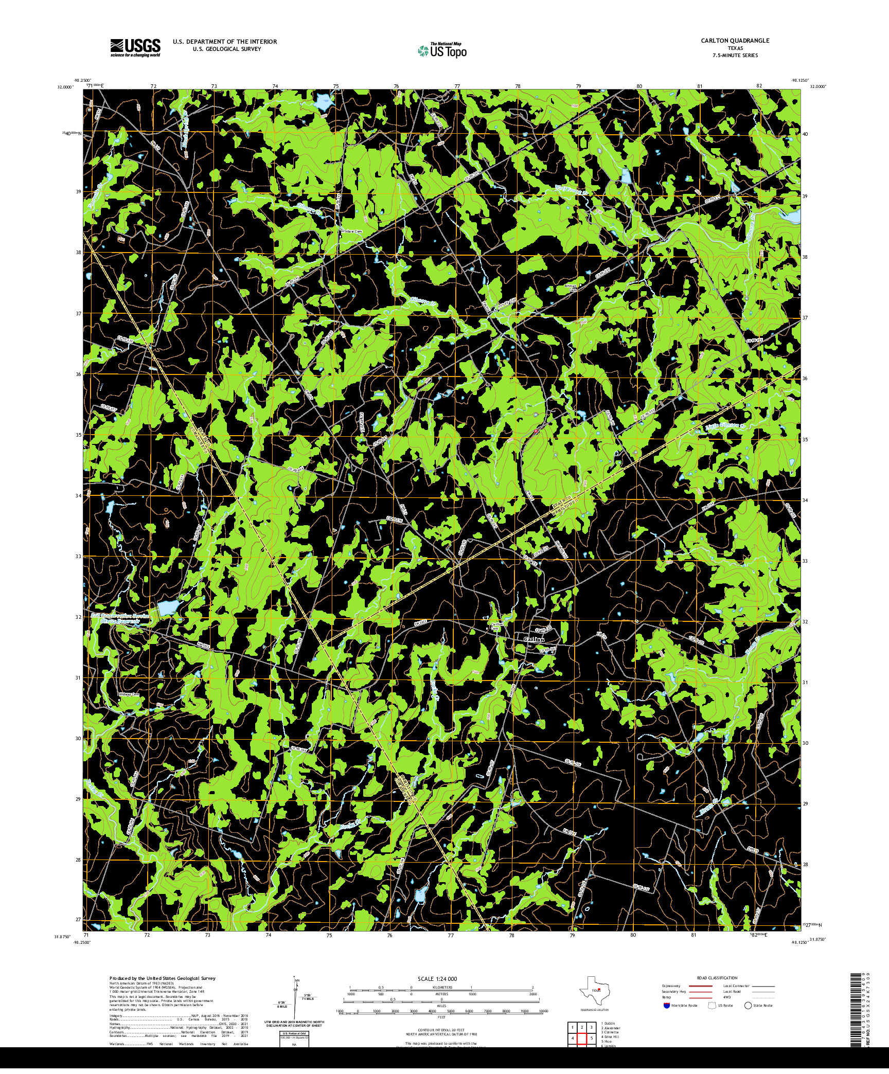 US TOPO 7.5-MINUTE MAP FOR CARLTON, TX