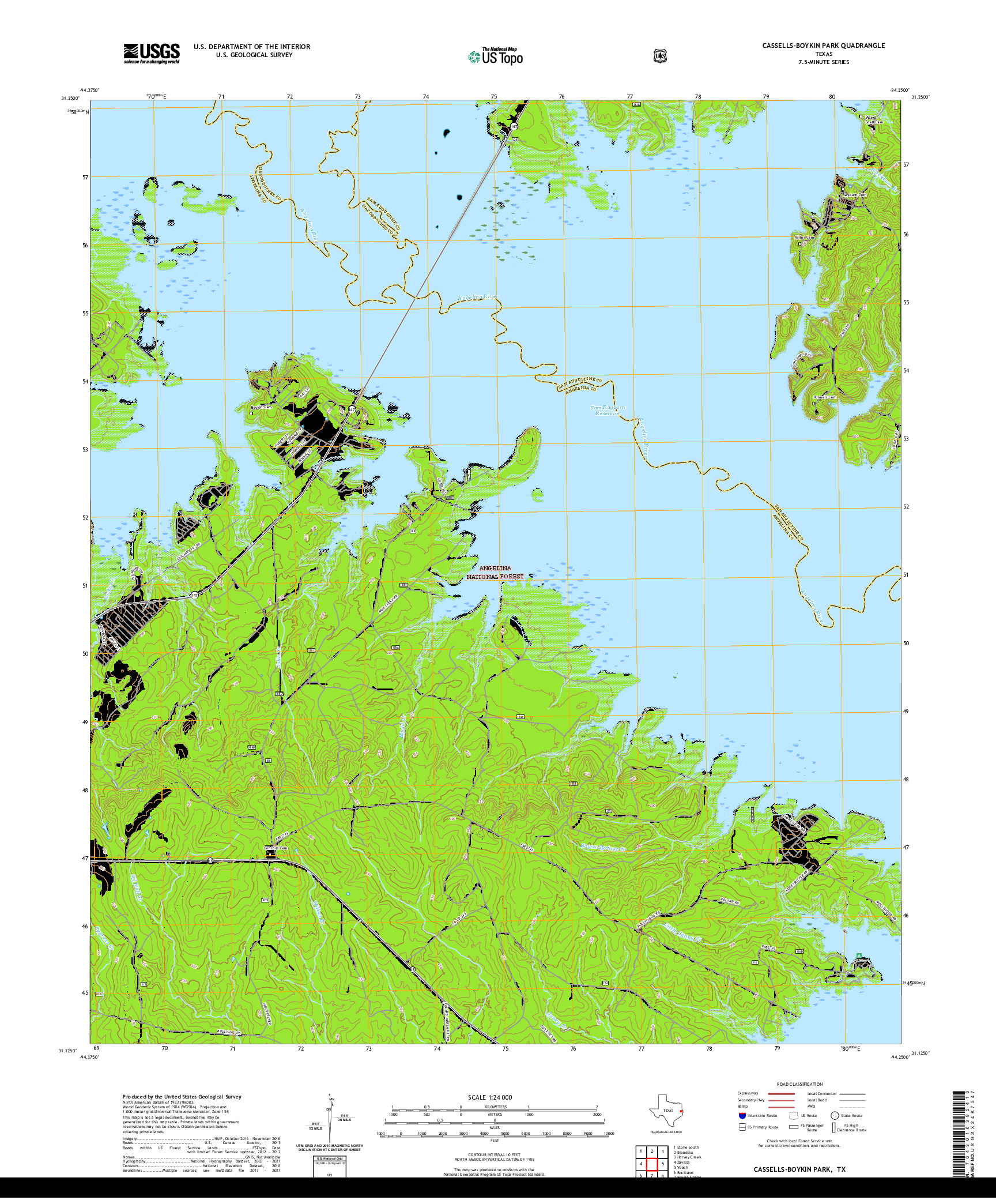 US TOPO 7.5-MINUTE MAP FOR CASSELLS-BOYKIN PARK, TX