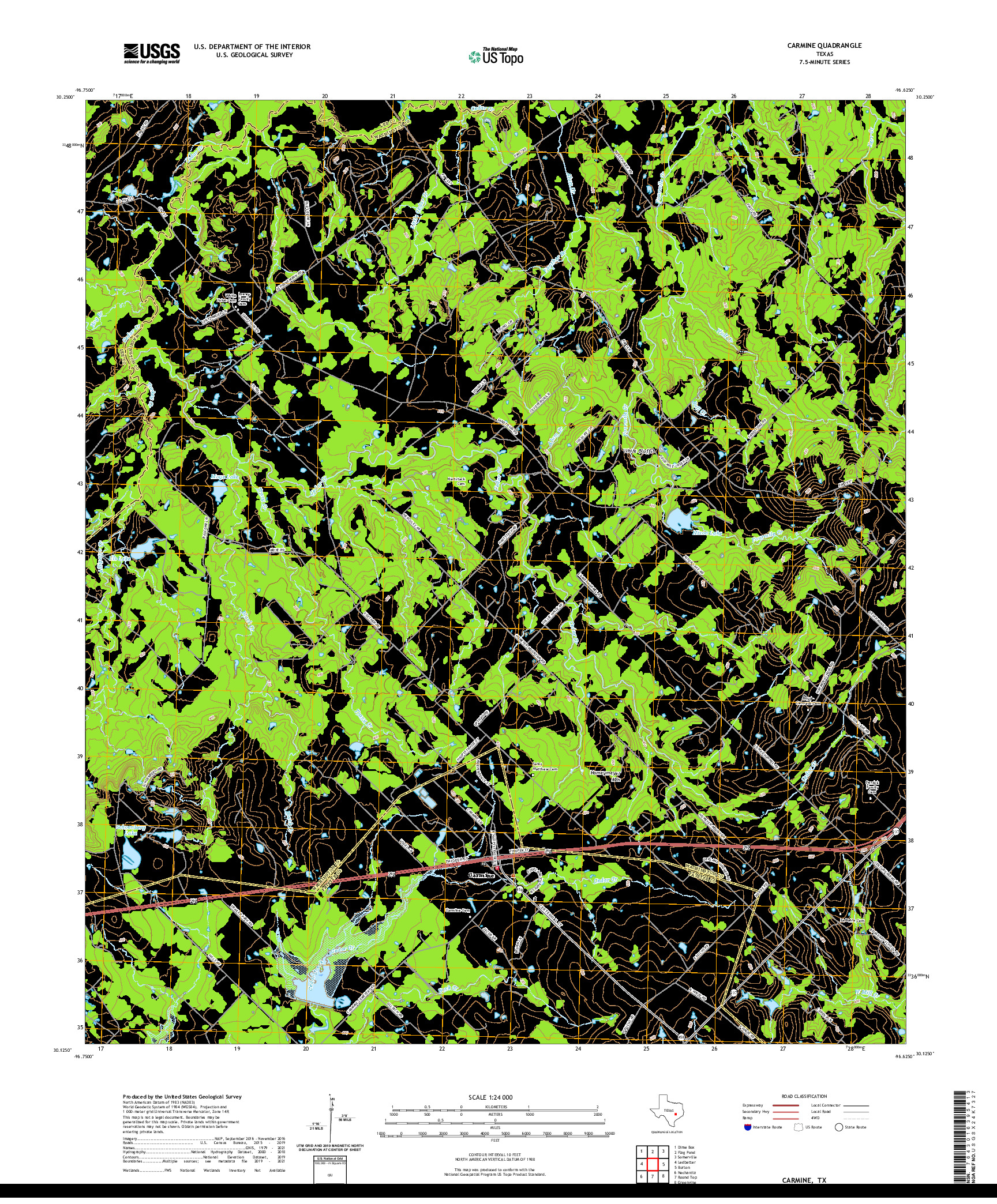 US TOPO 7.5-MINUTE MAP FOR CARMINE, TX