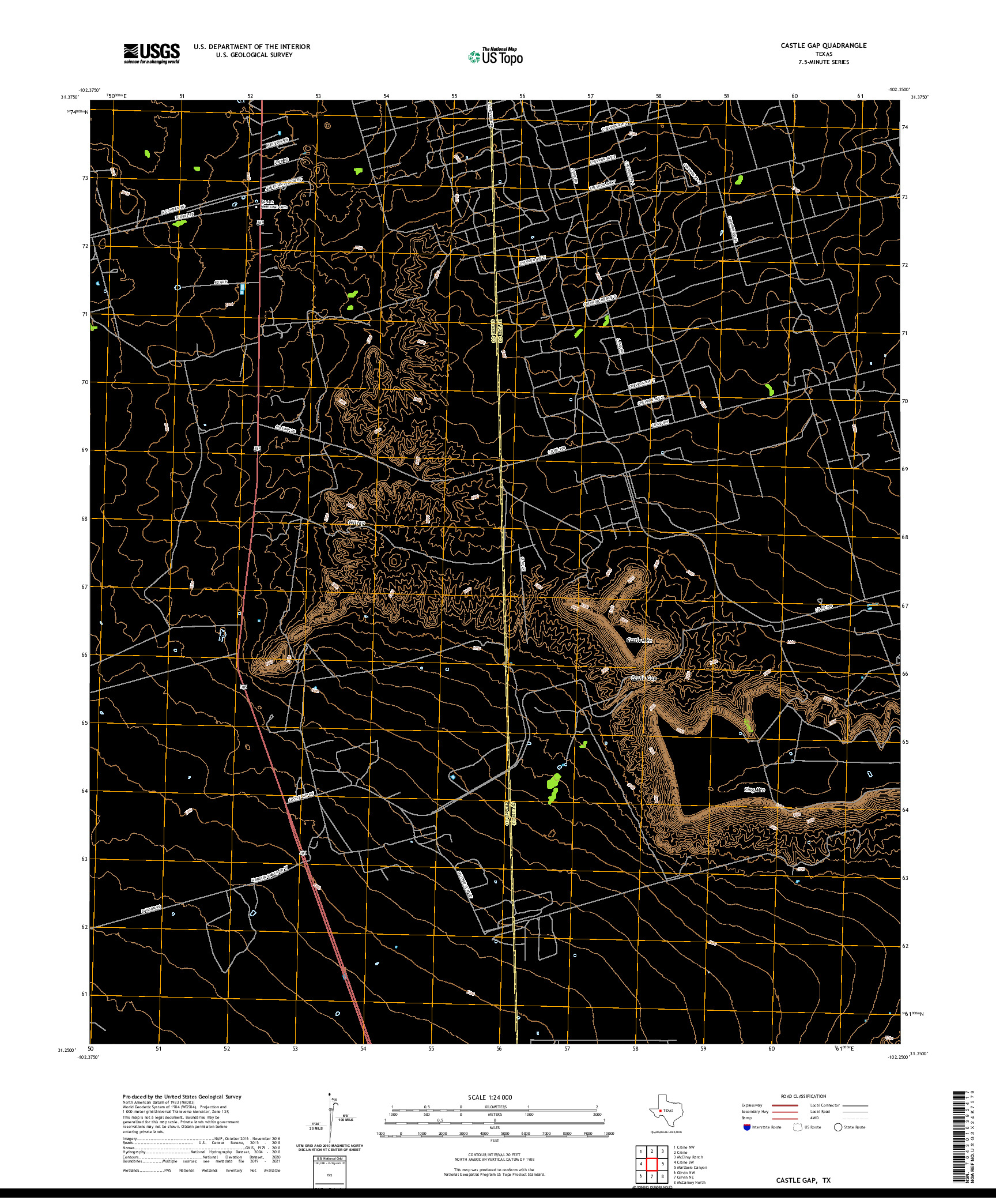 US TOPO 7.5-MINUTE MAP FOR CASTLE GAP, TX