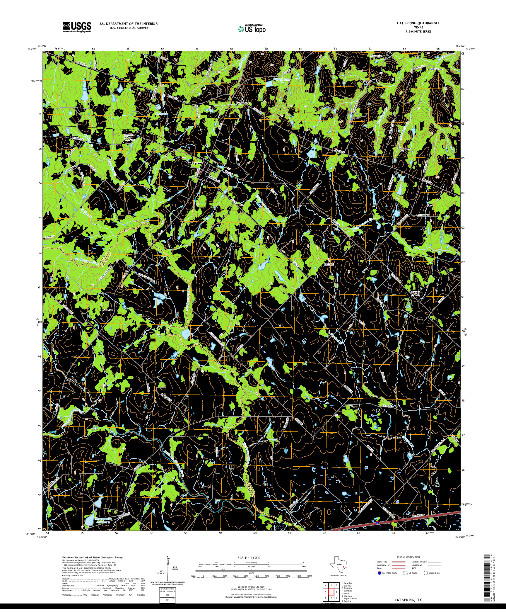 US TOPO 7.5-MINUTE MAP FOR CAT SPRING, TX