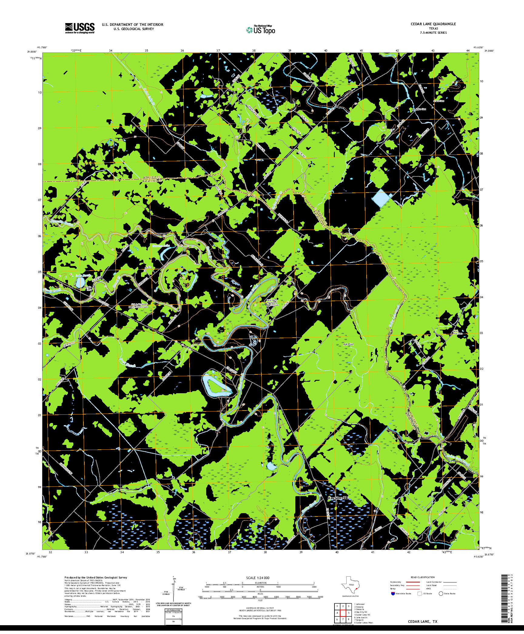 US TOPO 7.5-MINUTE MAP FOR CEDAR LANE, TX