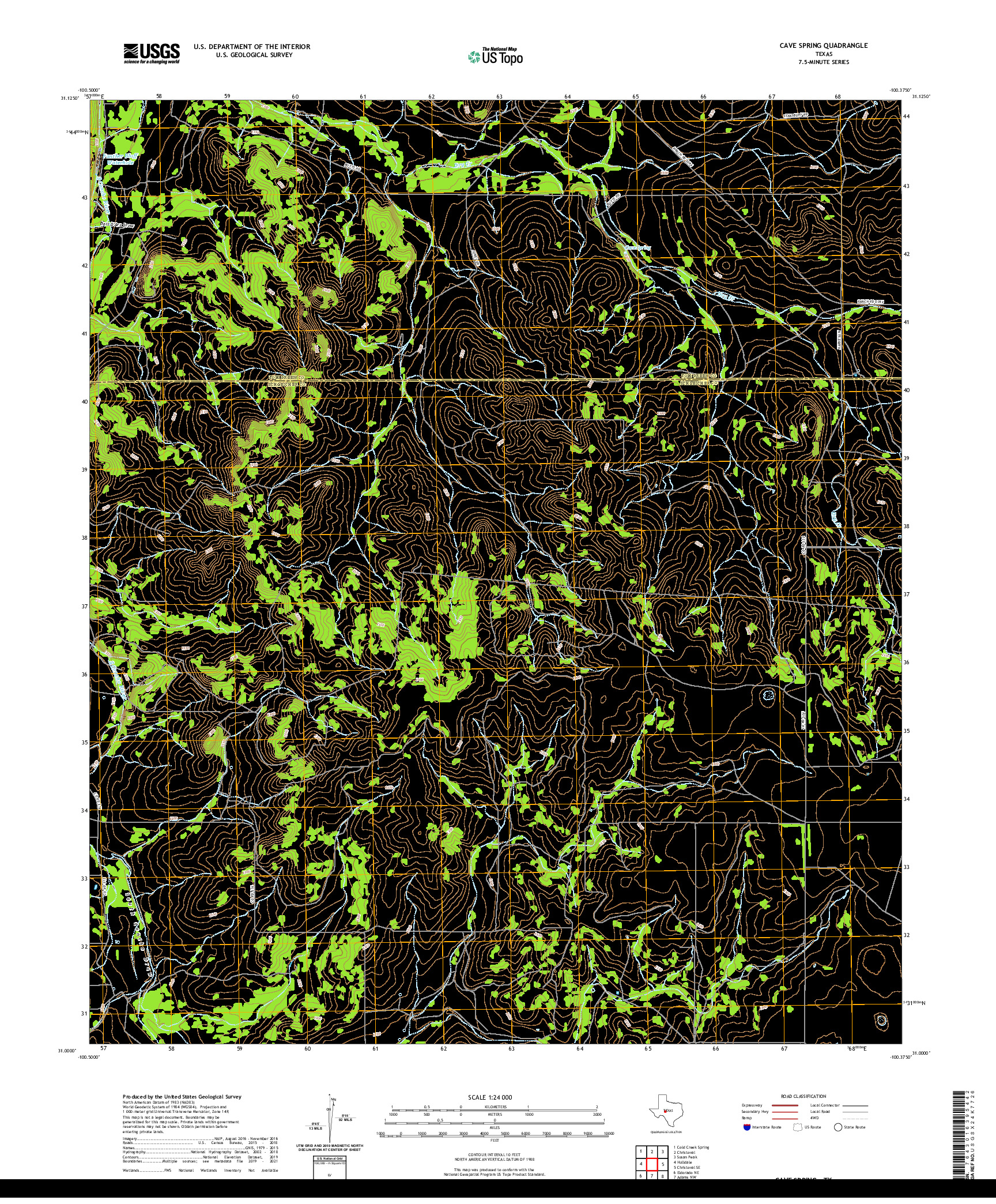 US TOPO 7.5-MINUTE MAP FOR CAVE SPRING, TX