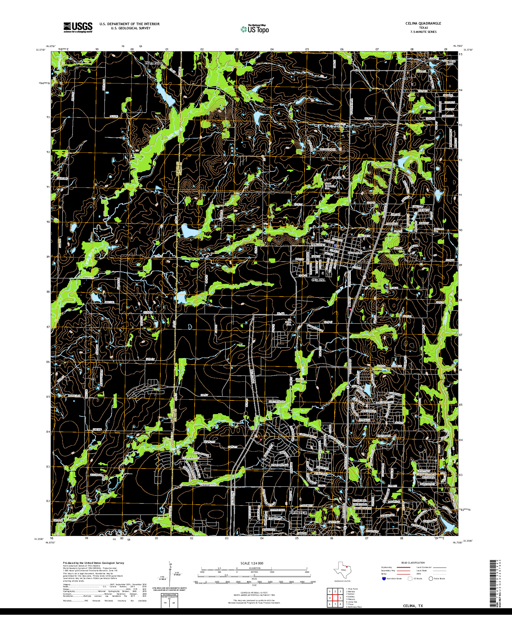 US TOPO 7.5-MINUTE MAP FOR CELINA, TX