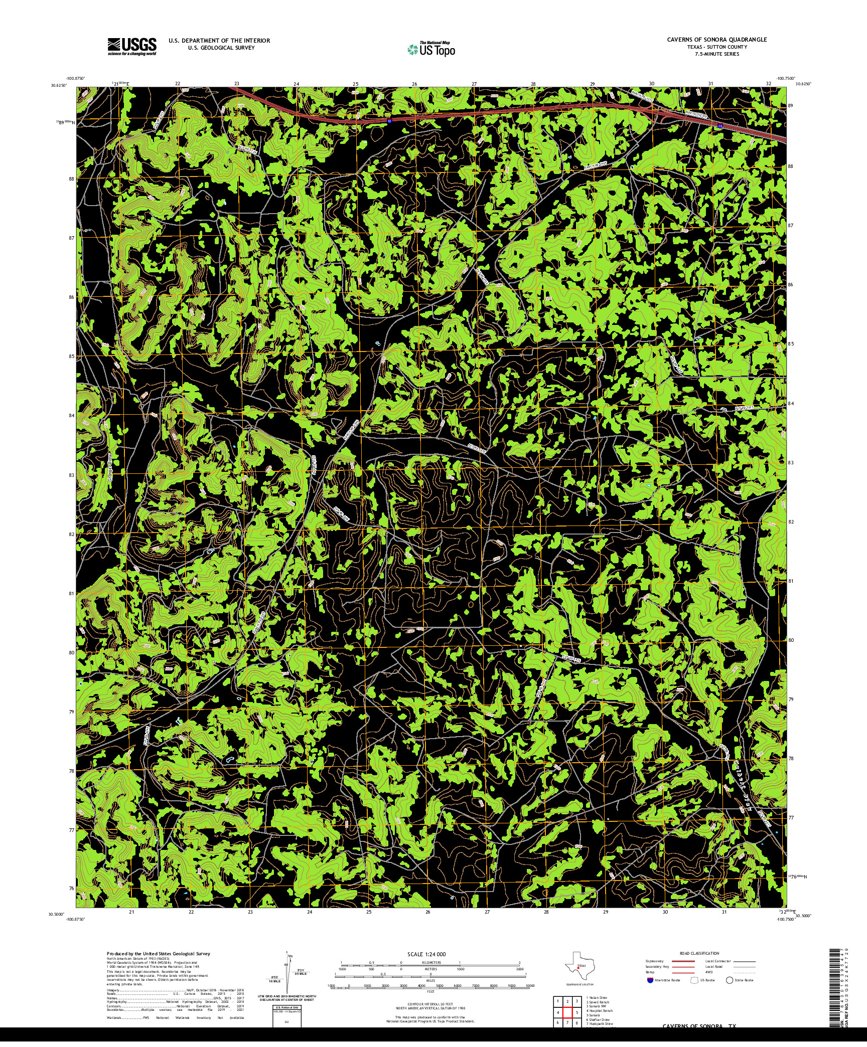 US TOPO 7.5-MINUTE MAP FOR CAVERNS OF SONORA, TX