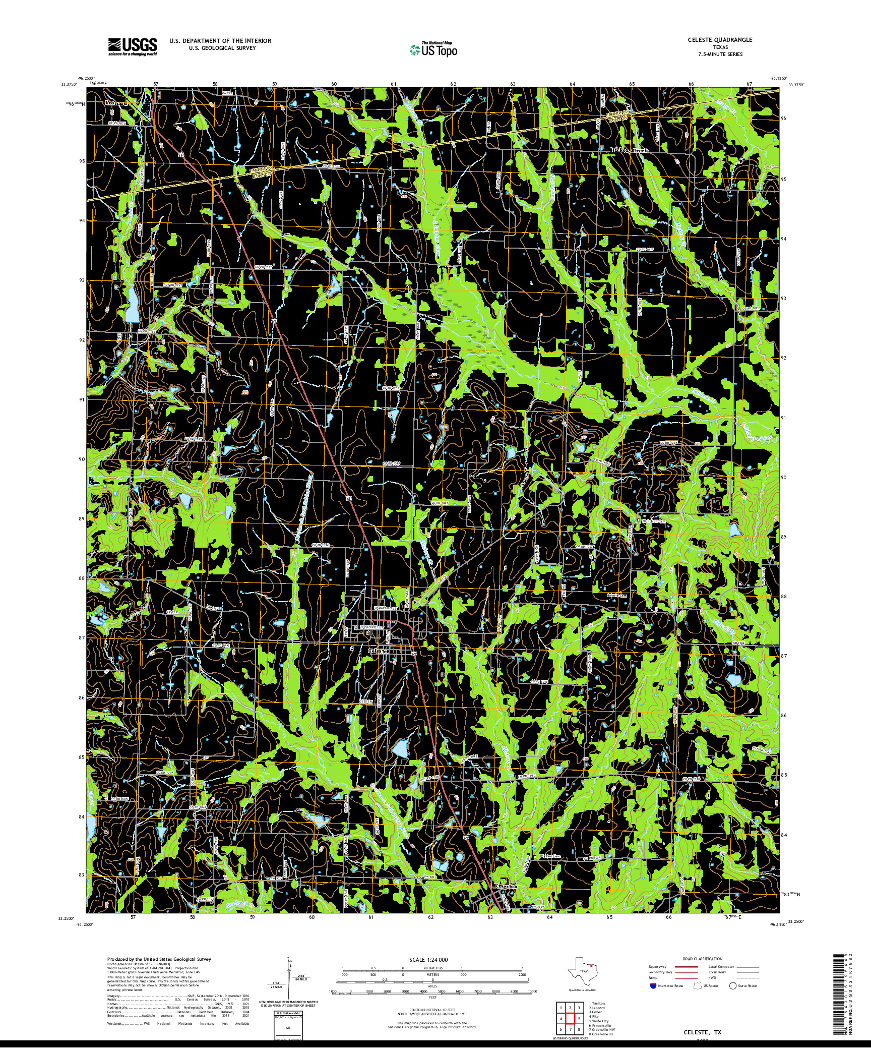 US TOPO 7.5-MINUTE MAP FOR CELESTE, TX