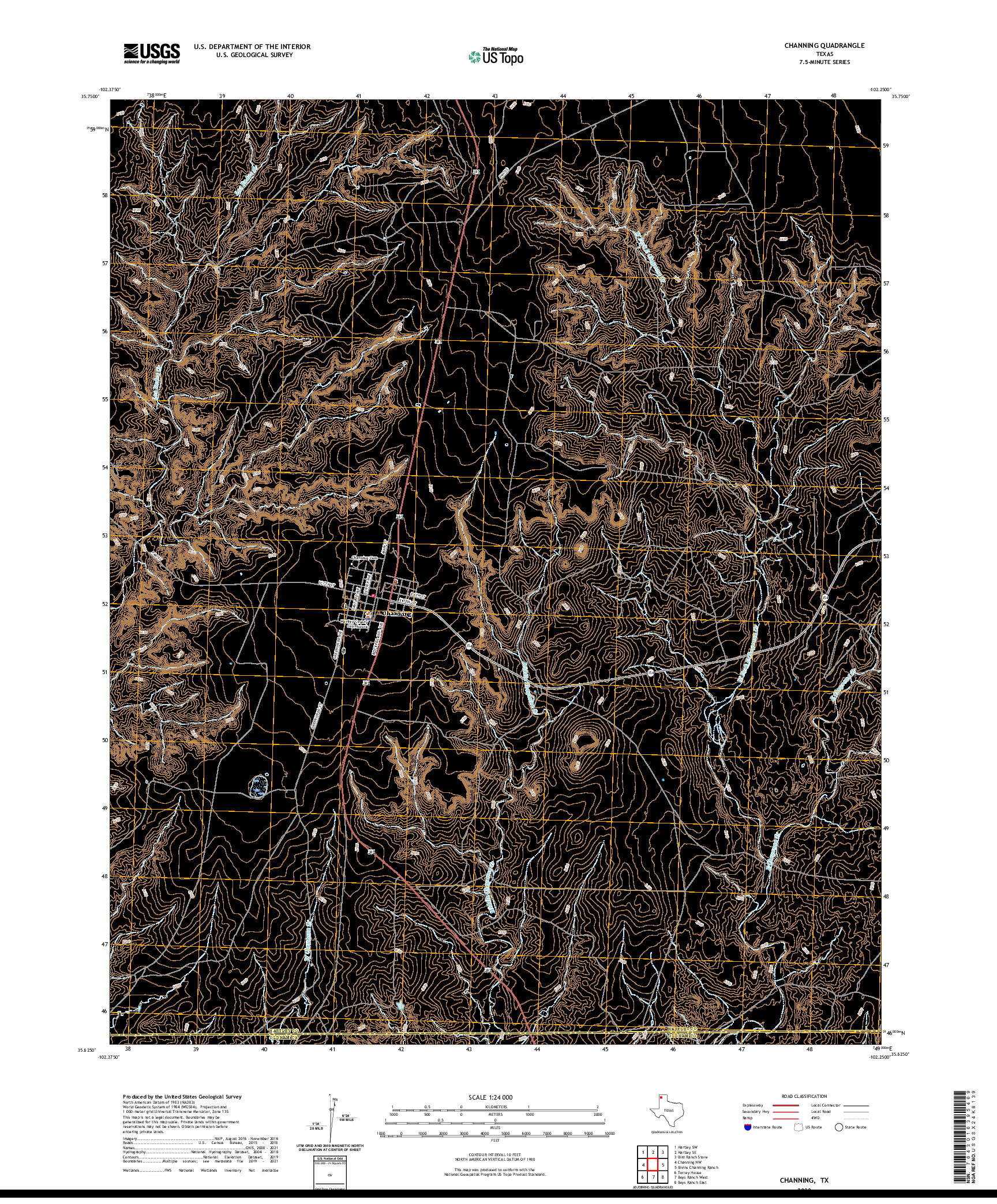 US TOPO 7.5-MINUTE MAP FOR CHANNING, TX