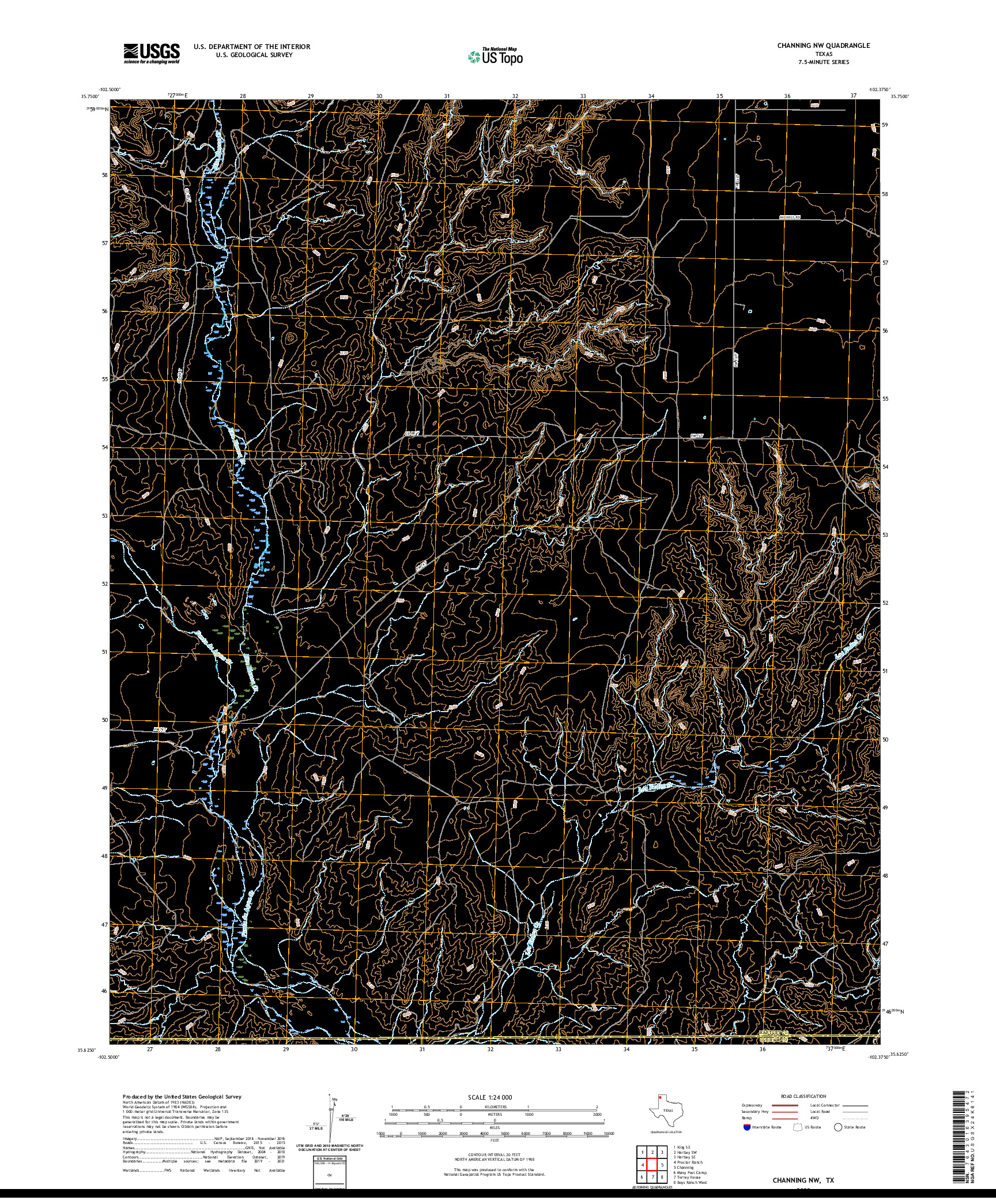 US TOPO 7.5-MINUTE MAP FOR CHANNING NW, TX