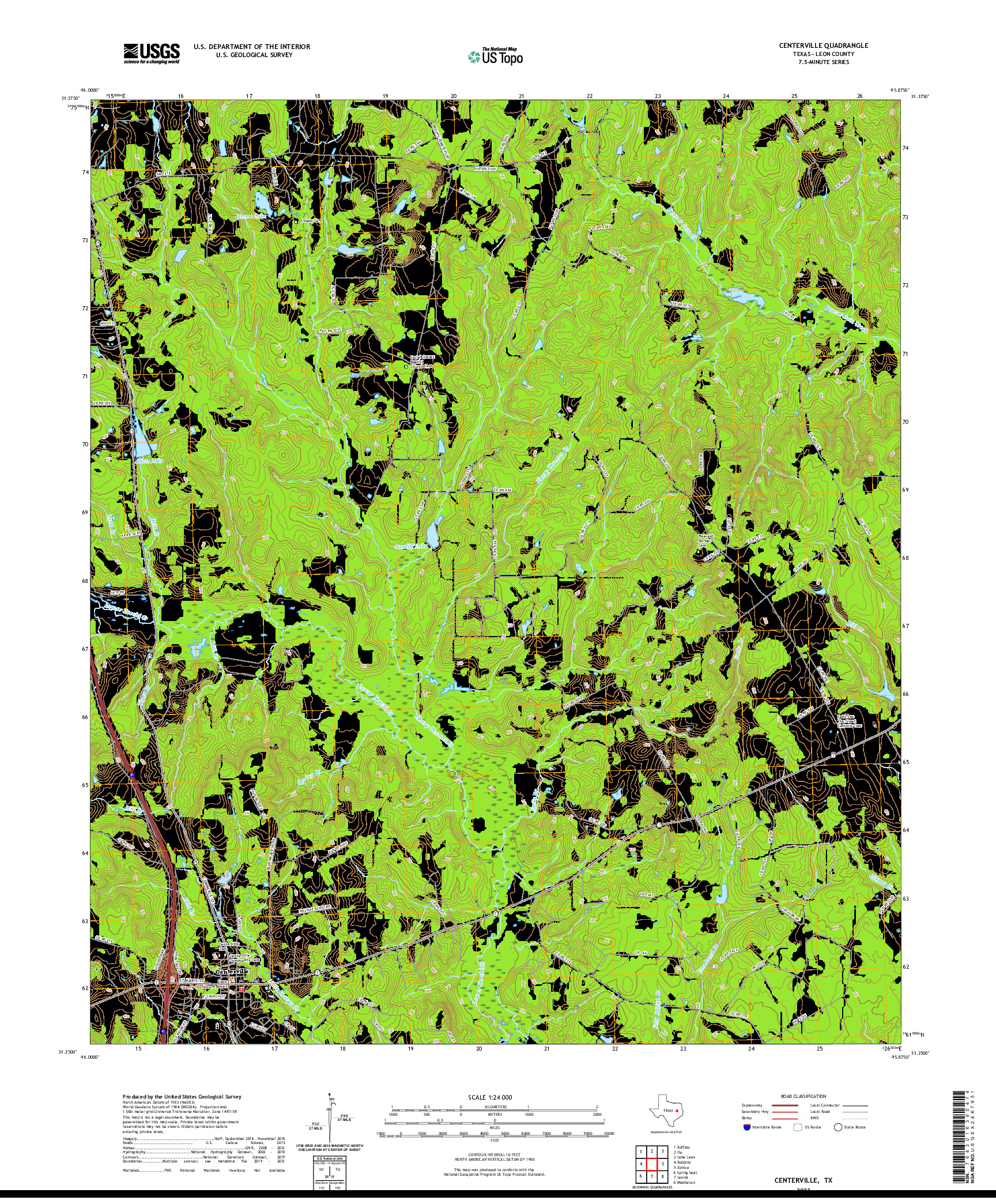 US TOPO 7.5-MINUTE MAP FOR CENTERVILLE, TX