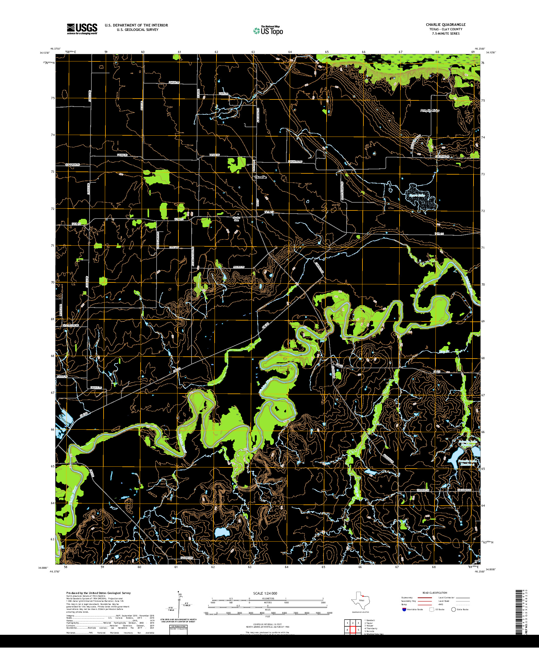 US TOPO 7.5-MINUTE MAP FOR CHARLIE, TX