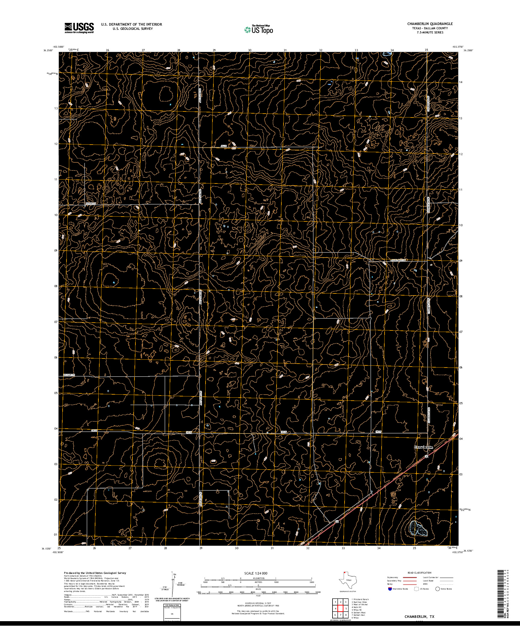 US TOPO 7.5-MINUTE MAP FOR CHAMBERLIN, TX