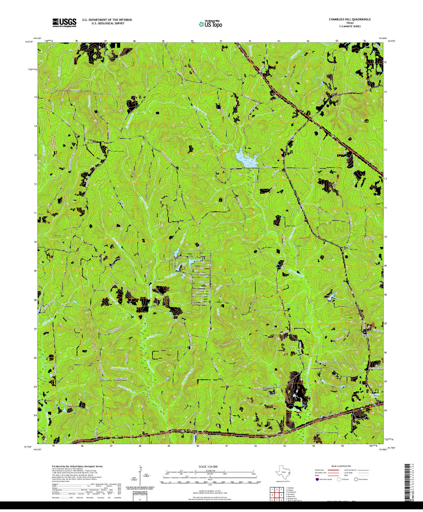 US TOPO 7.5-MINUTE MAP FOR CHAMBLISS HILL, TX