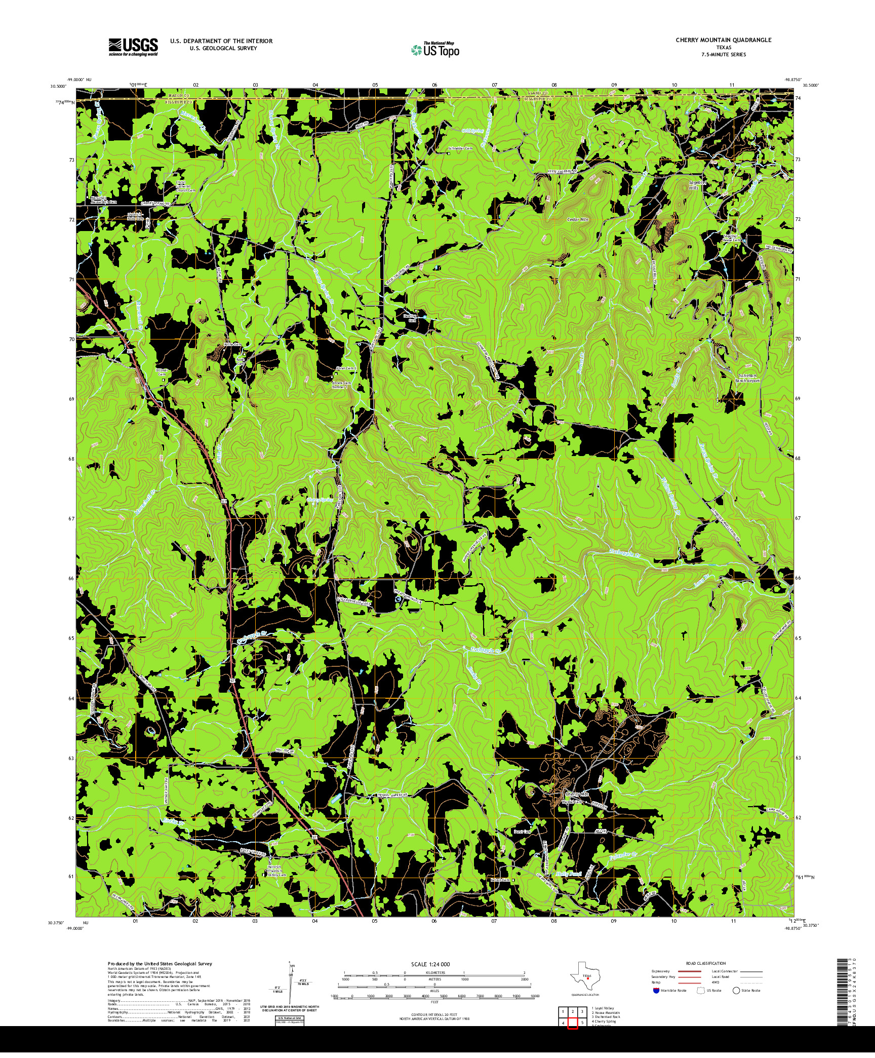 US TOPO 7.5-MINUTE MAP FOR CHERRY MOUNTAIN, TX