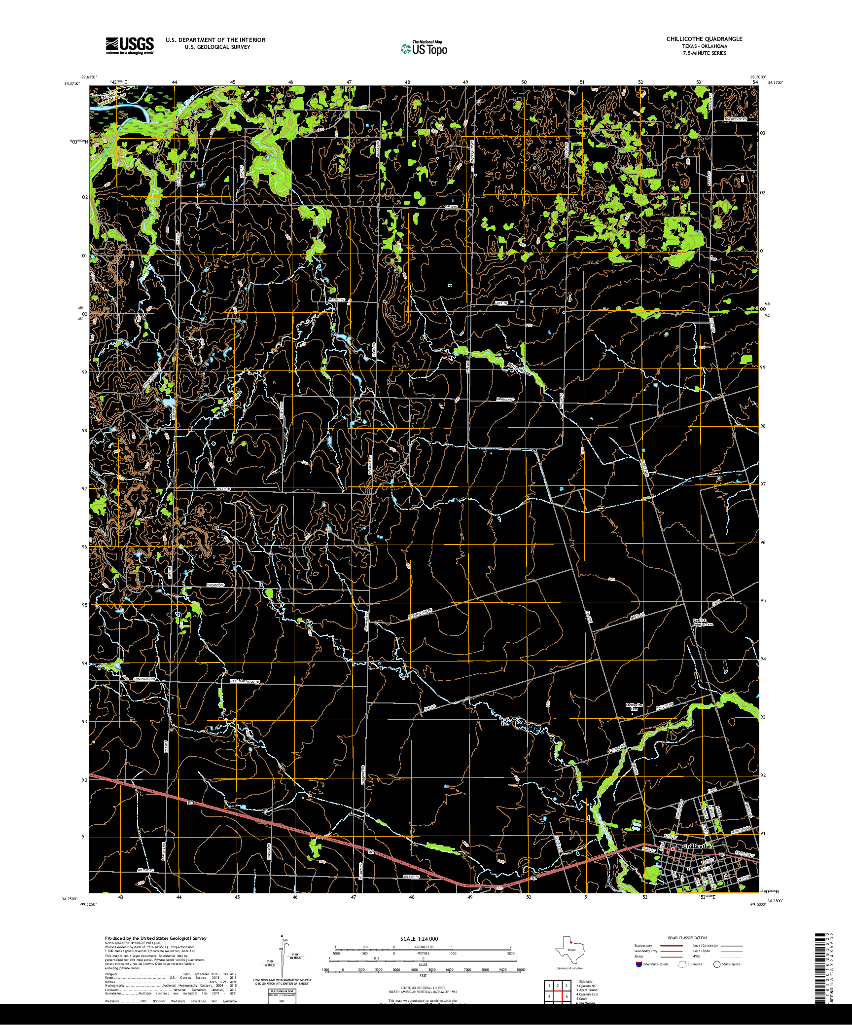 US TOPO 7.5-MINUTE MAP FOR CHILLICOTHE, TX,OK